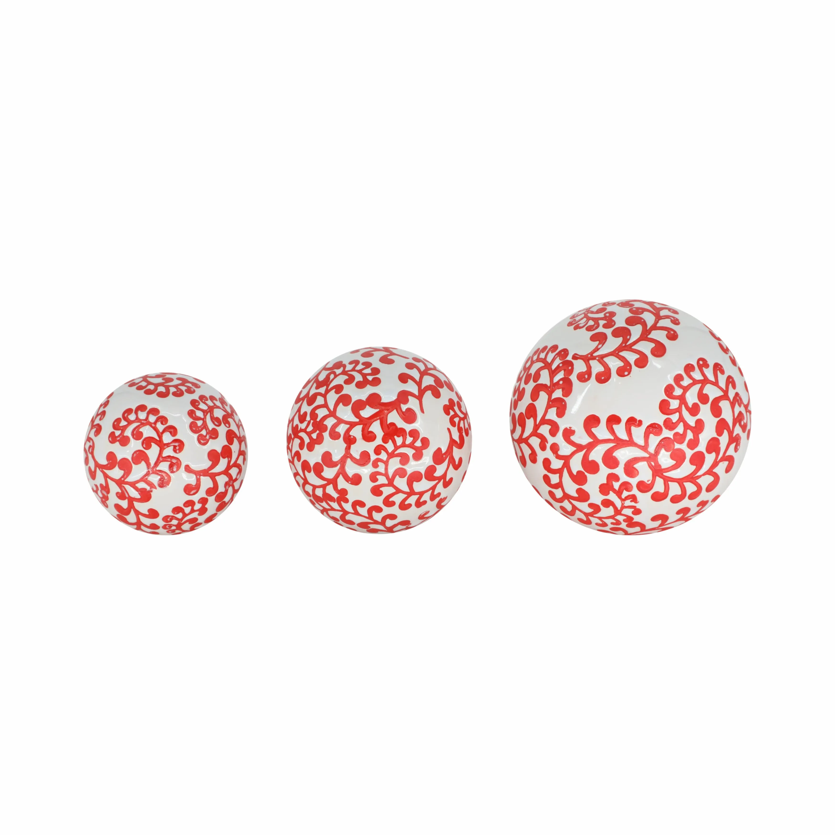 CER, S/3 FERN ORBS, 4/5/6" WHITE/RED