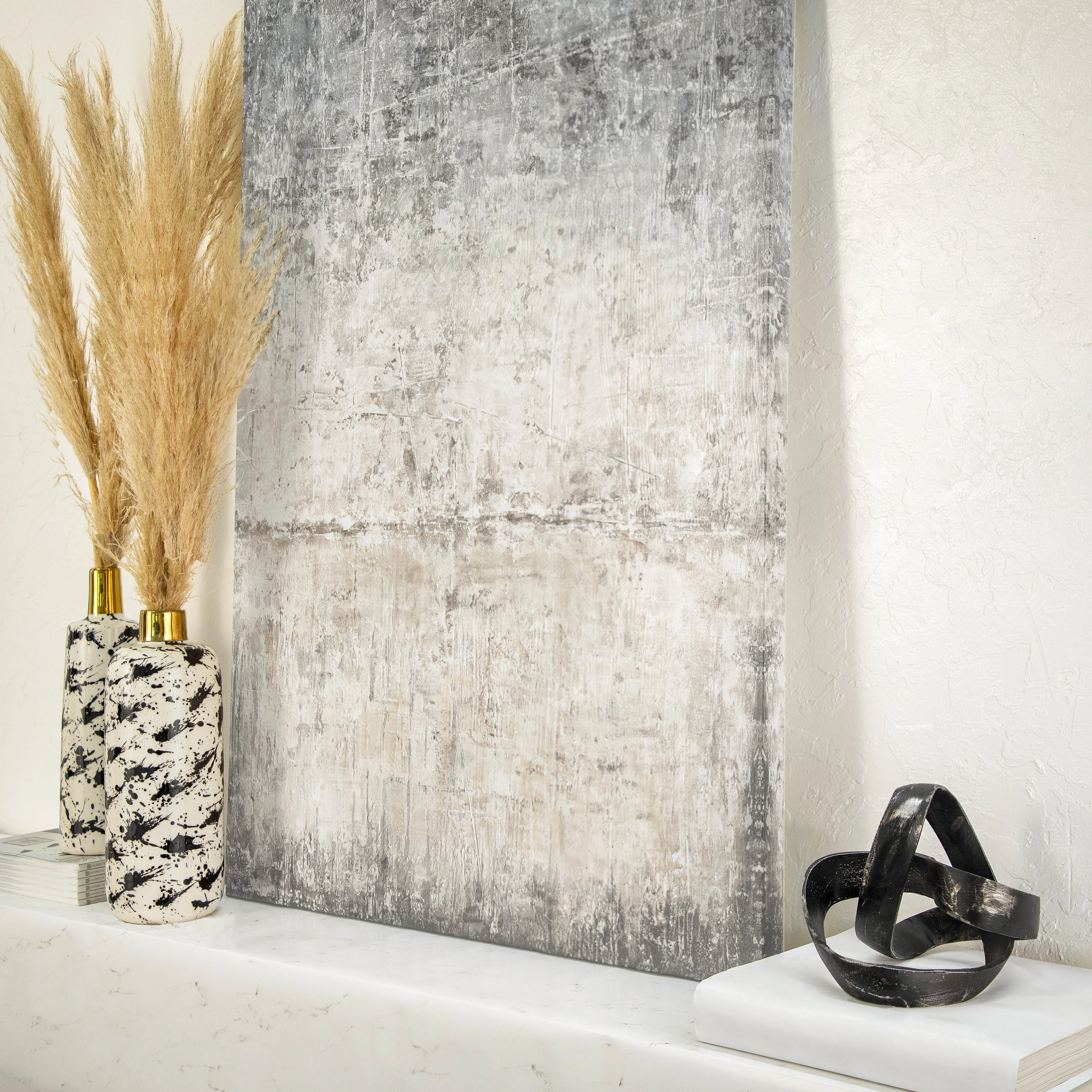 CERAMIC 15"H VASE W/ GOLD LID, WHITE/BLACK