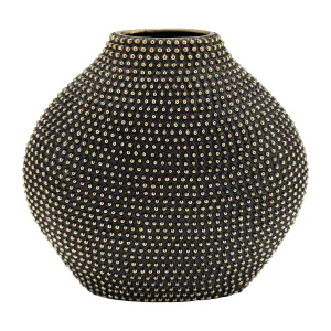 CERAMIC 16" BEADED VASE, BLACK/GOLD