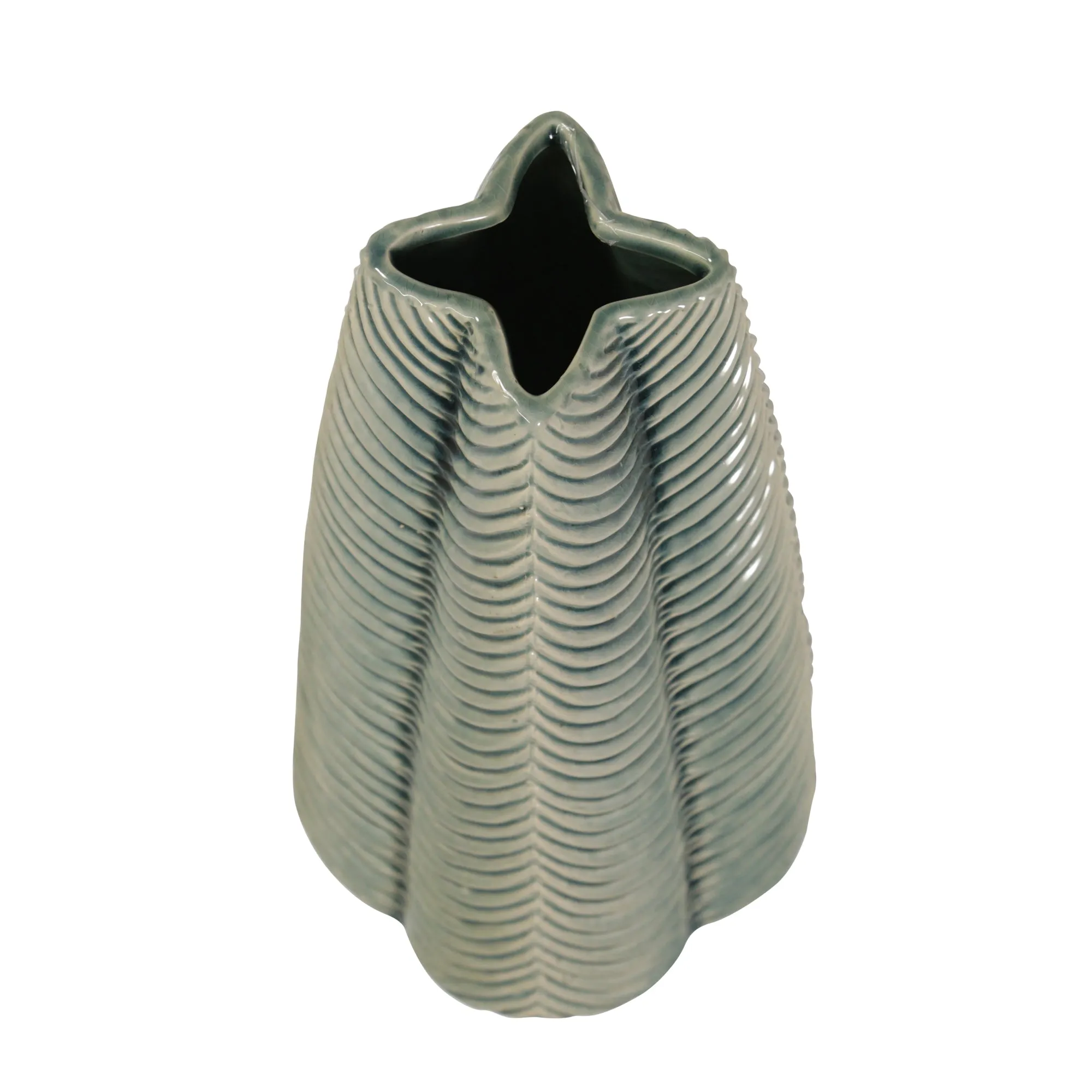 CERAMIC 16" RIBBED VASE, GREEN