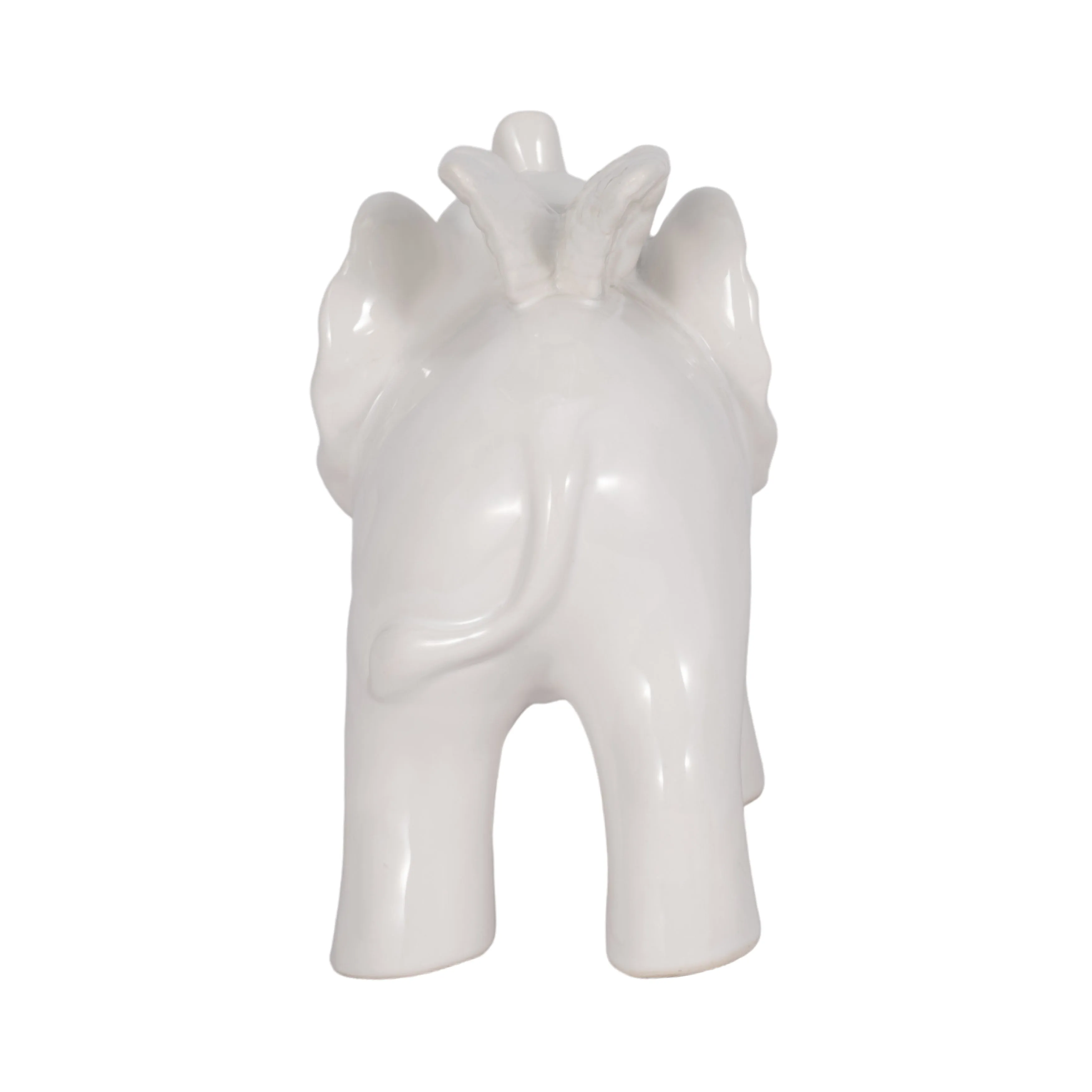 CERAMIC 7" ELEPHANT ANGEL FIGURINE, WHITE