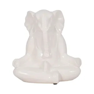 CERAMIC 7" YOGA ELEPHANT, WHITE