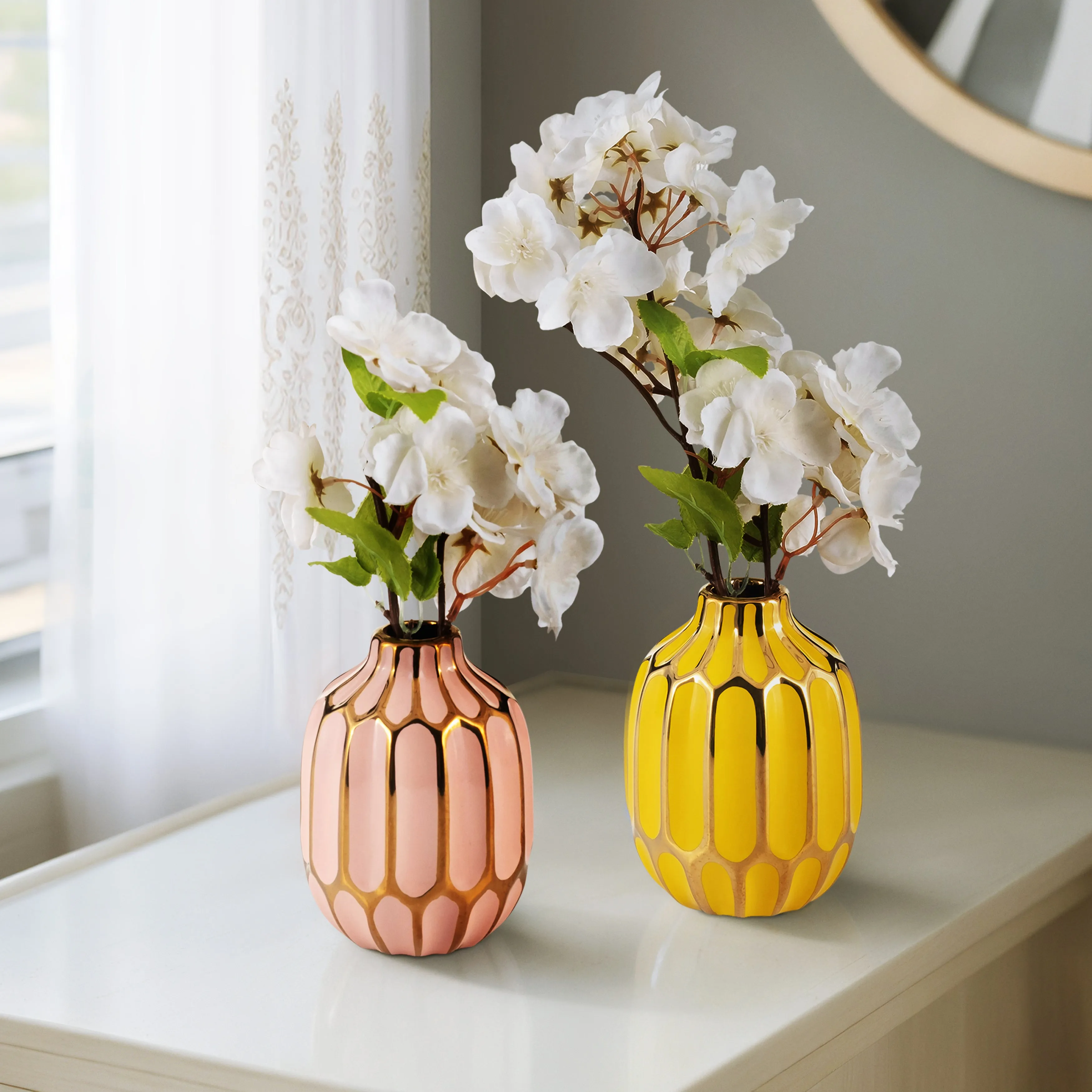 CERAMIC VASE, 5"H, S/2, BLUSH/YELLOW
