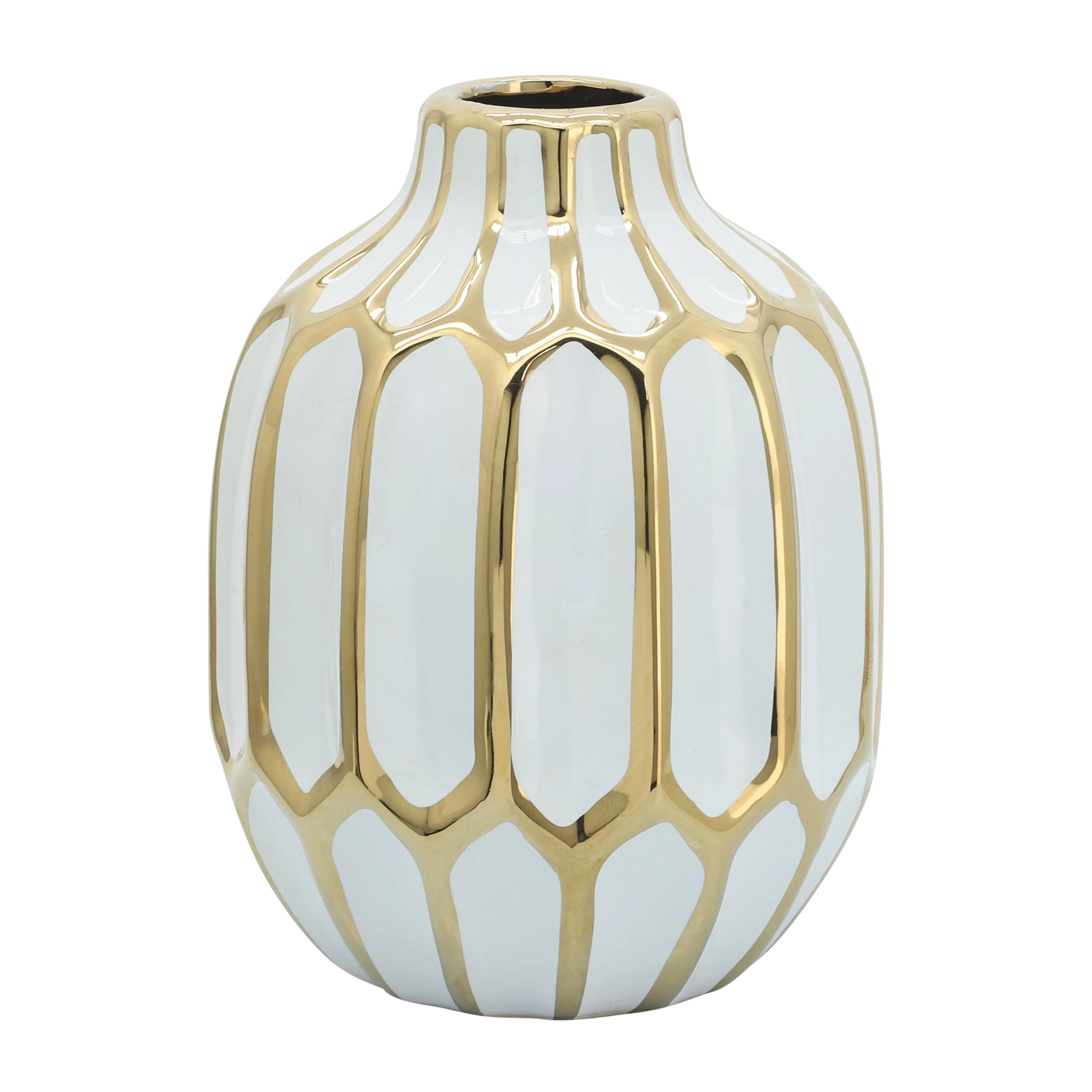 CERAMIC VASE 8", WHITE/GOLD