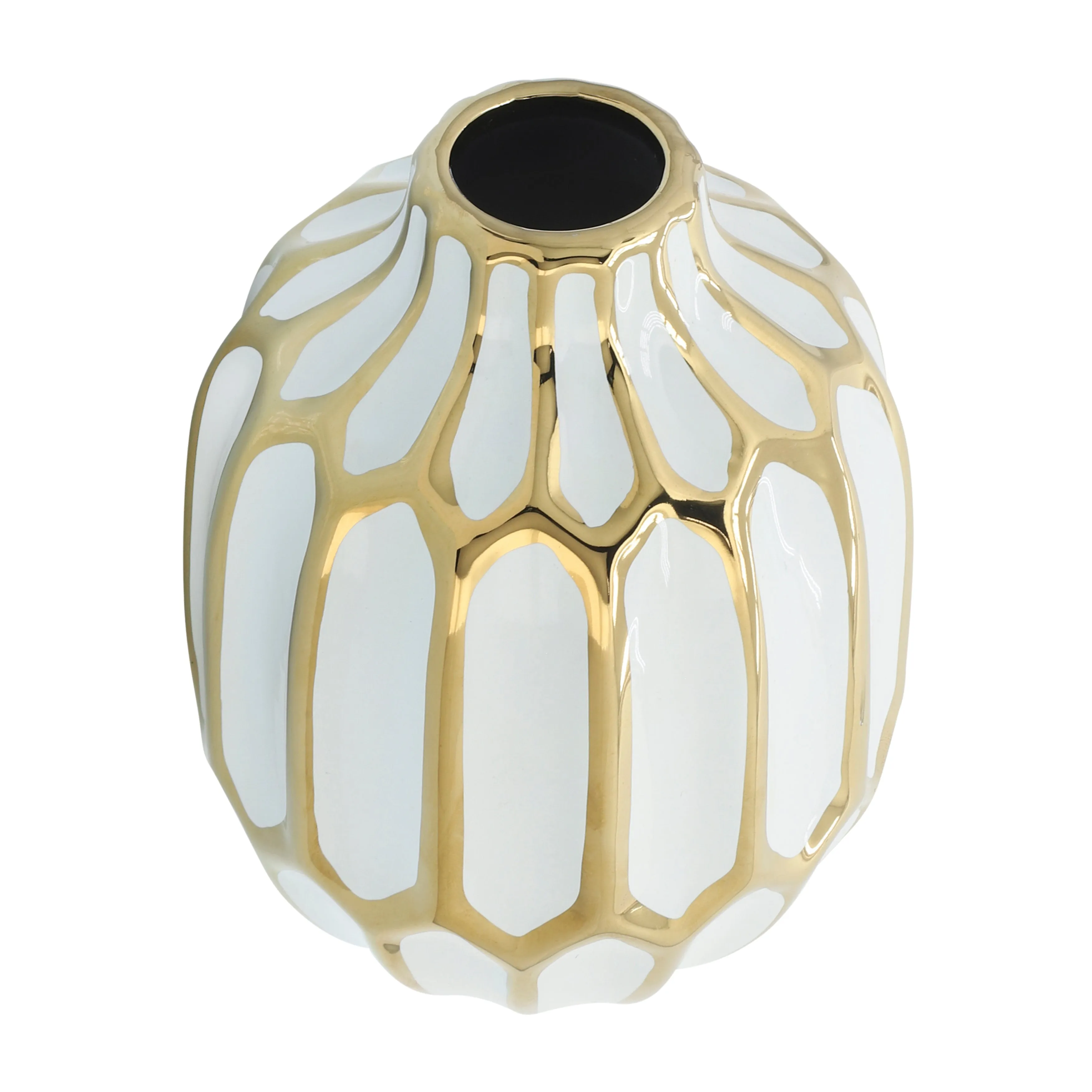 CERAMIC VASE 8", WHITE/GOLD