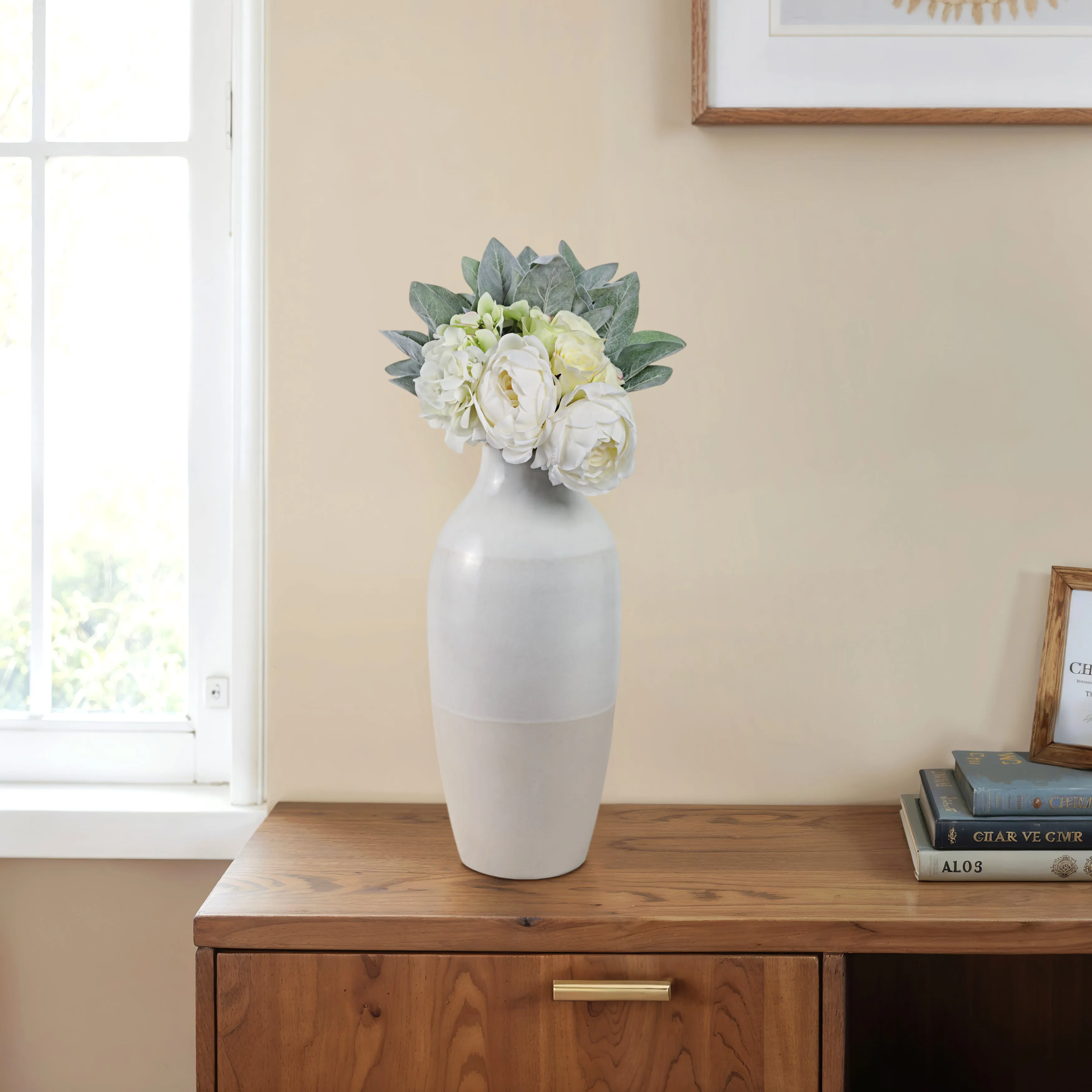 CLAY, 19" 2-TONE REACTIVE VASE, IVORY