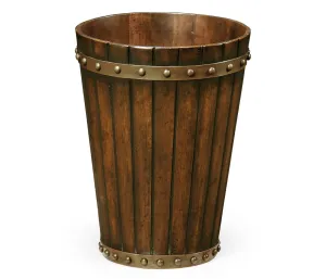Country Farmhouse Collection - Round Tapering Dark Walnut Peat Bucket Style Waste Basket
