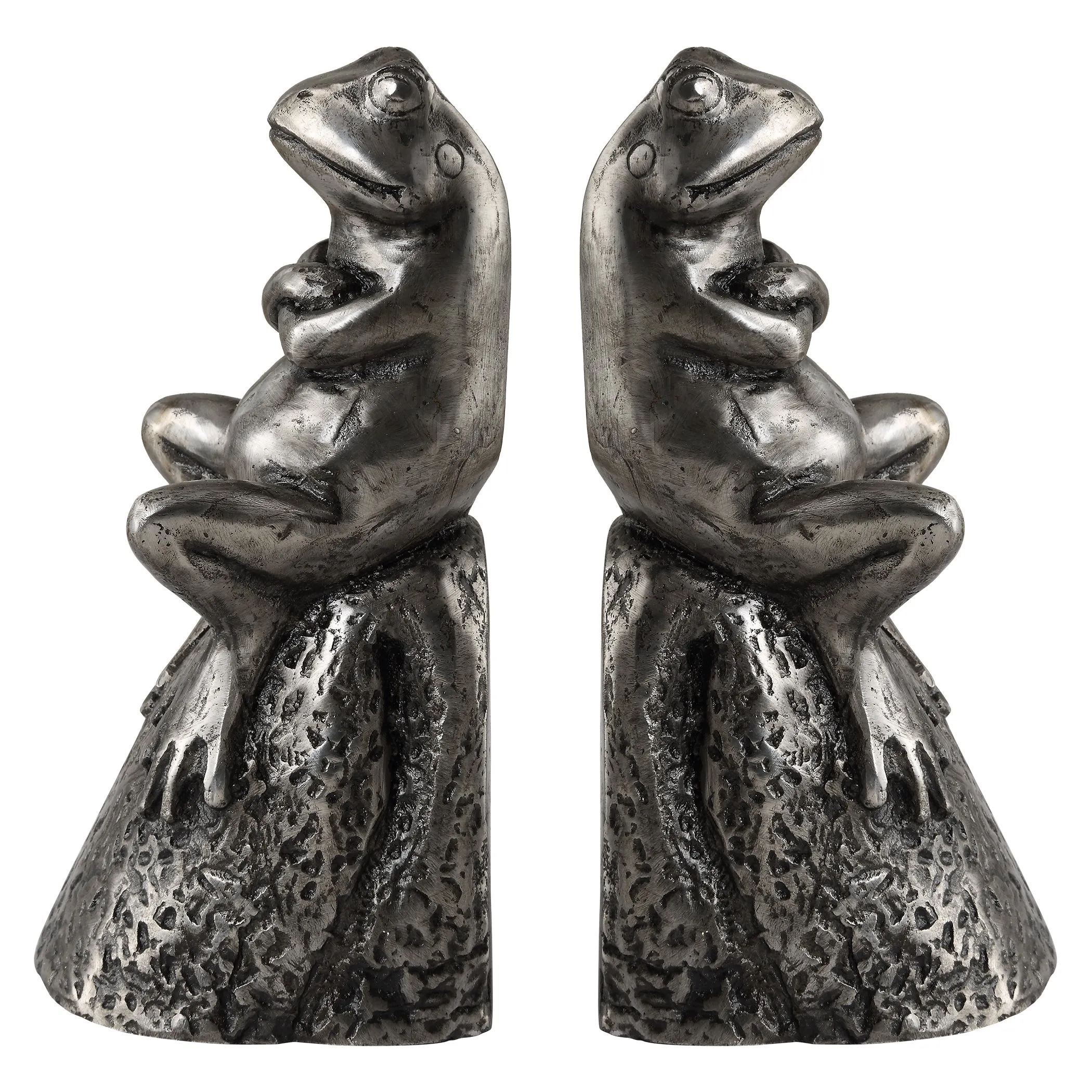 Daydreaming Frogs Aged Silver Bookends, S/2