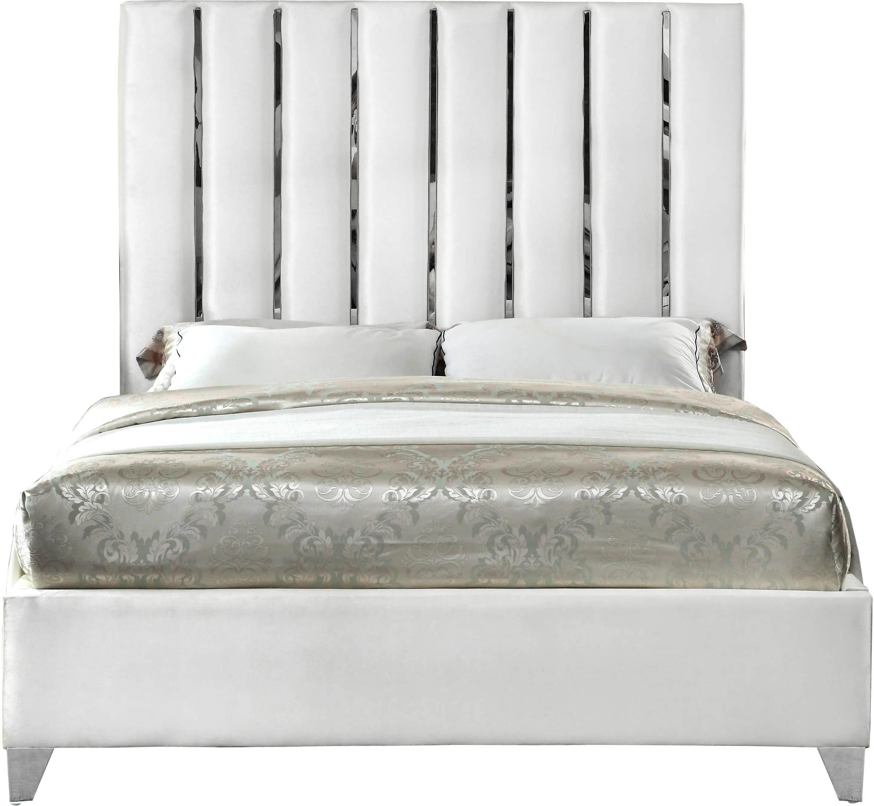 Enzo White Velvet King Bed