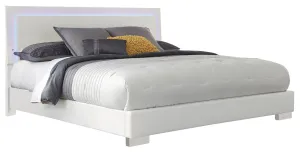 Felicity California King Panel Bed with LED Lighting Glossy White