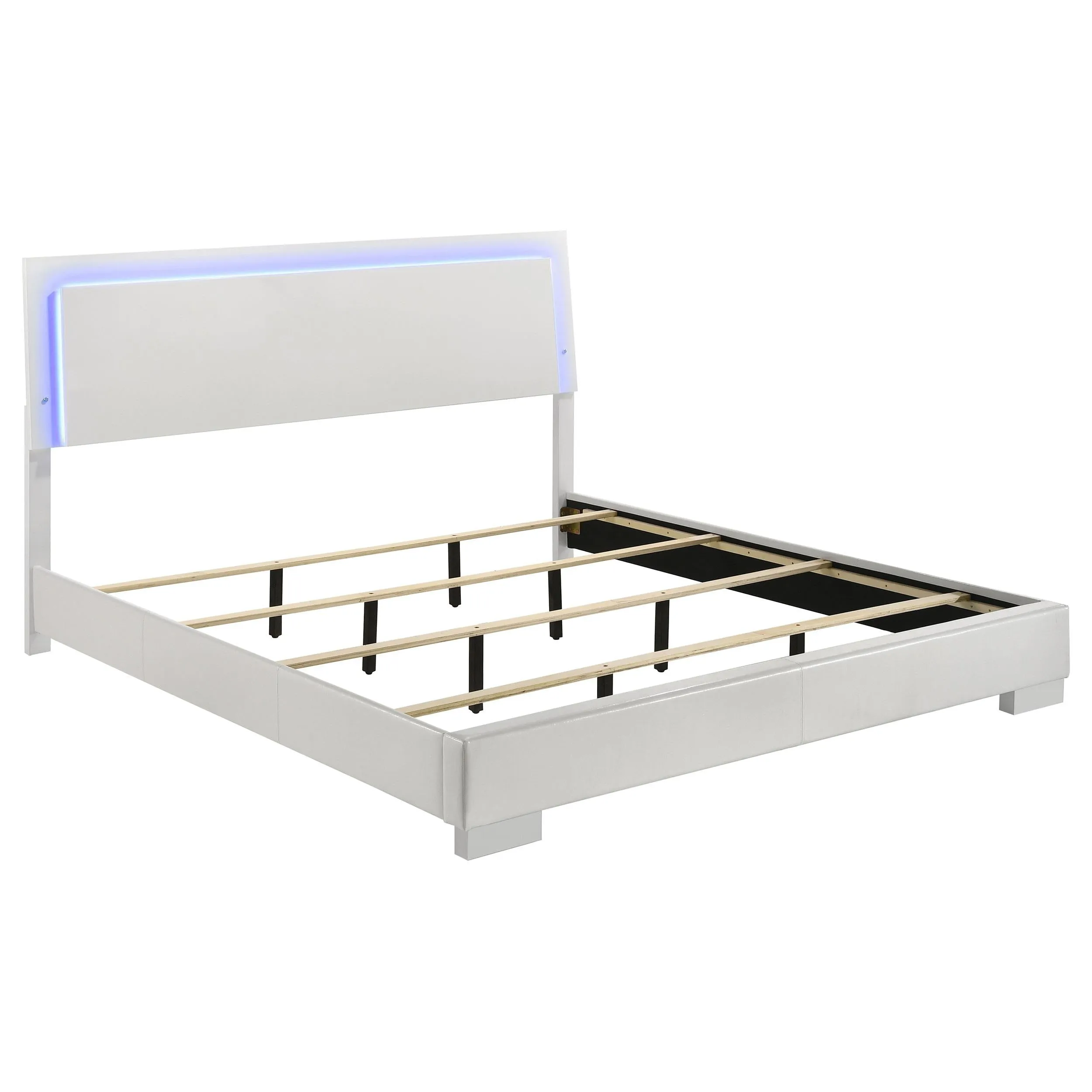 Felicity Eastern King Panel Bed with LED Lighting Glossy White