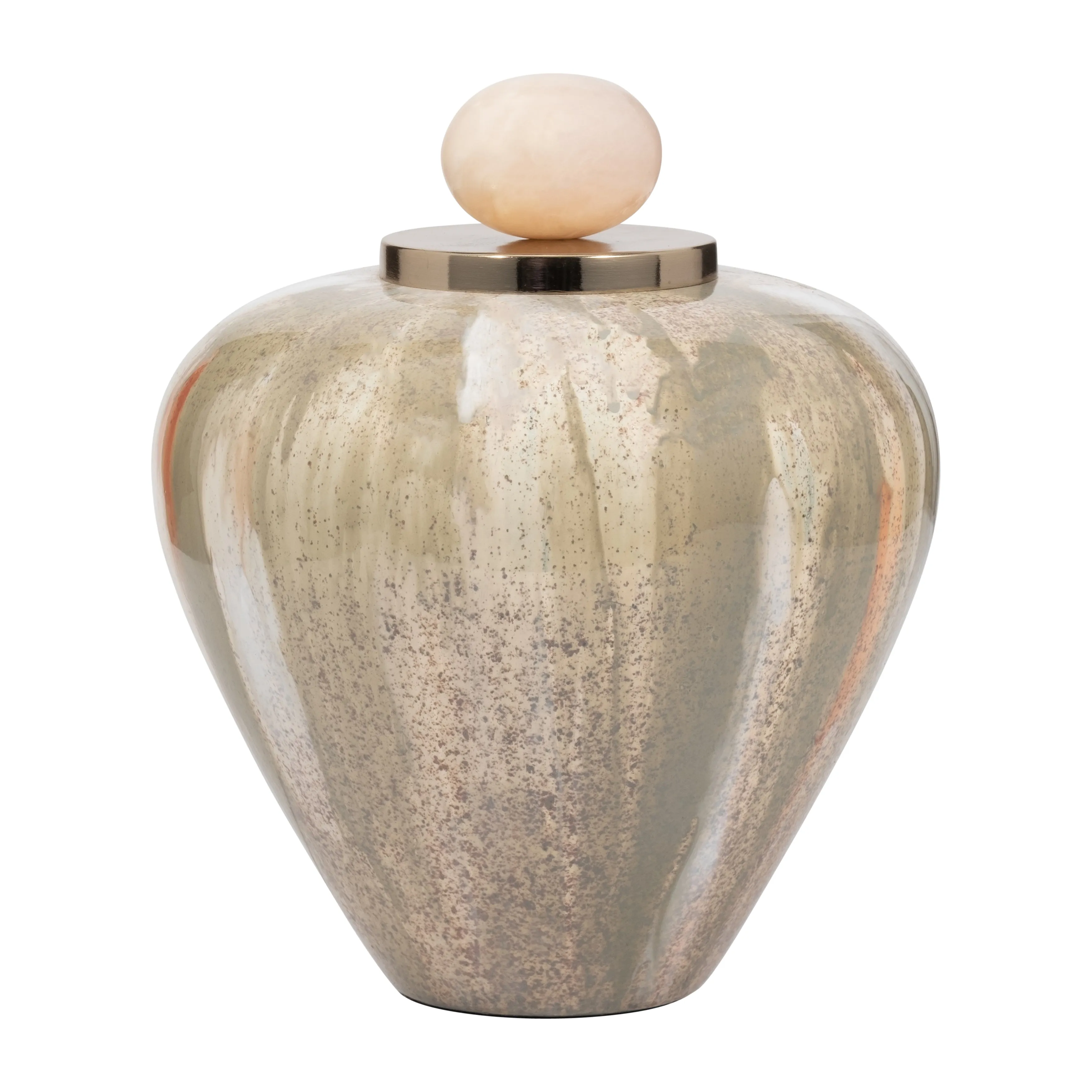 GLASS, 10" TEMPLE VASE W/ RESIN TOPPER, BLUSH/GREE