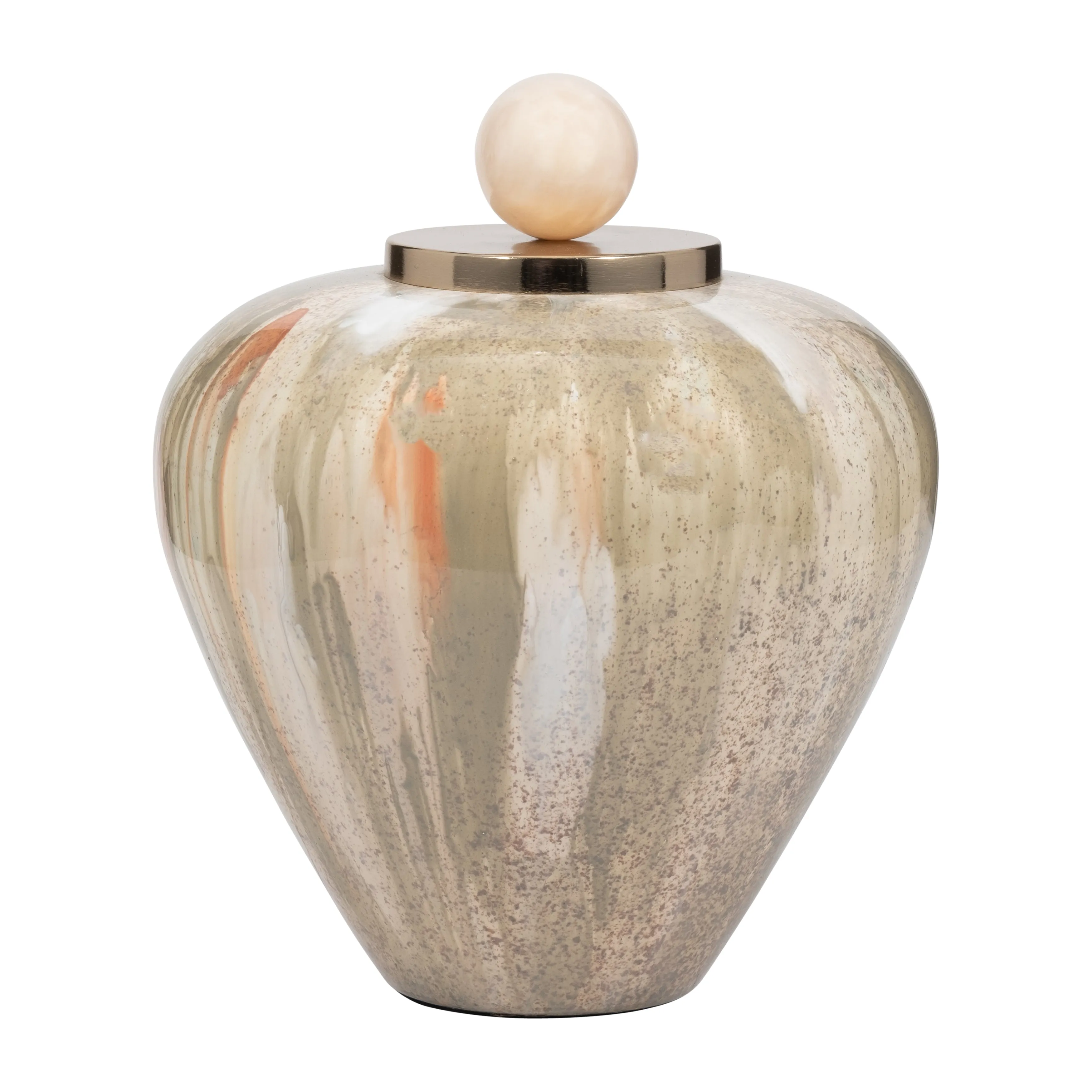 GLASS, 10" TEMPLE VASE W/ RESIN TOPPER, BLUSH/GREE