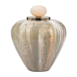 GLASS, 10" TEMPLE VASE W/ RESIN TOPPER, BLUSH/GREE