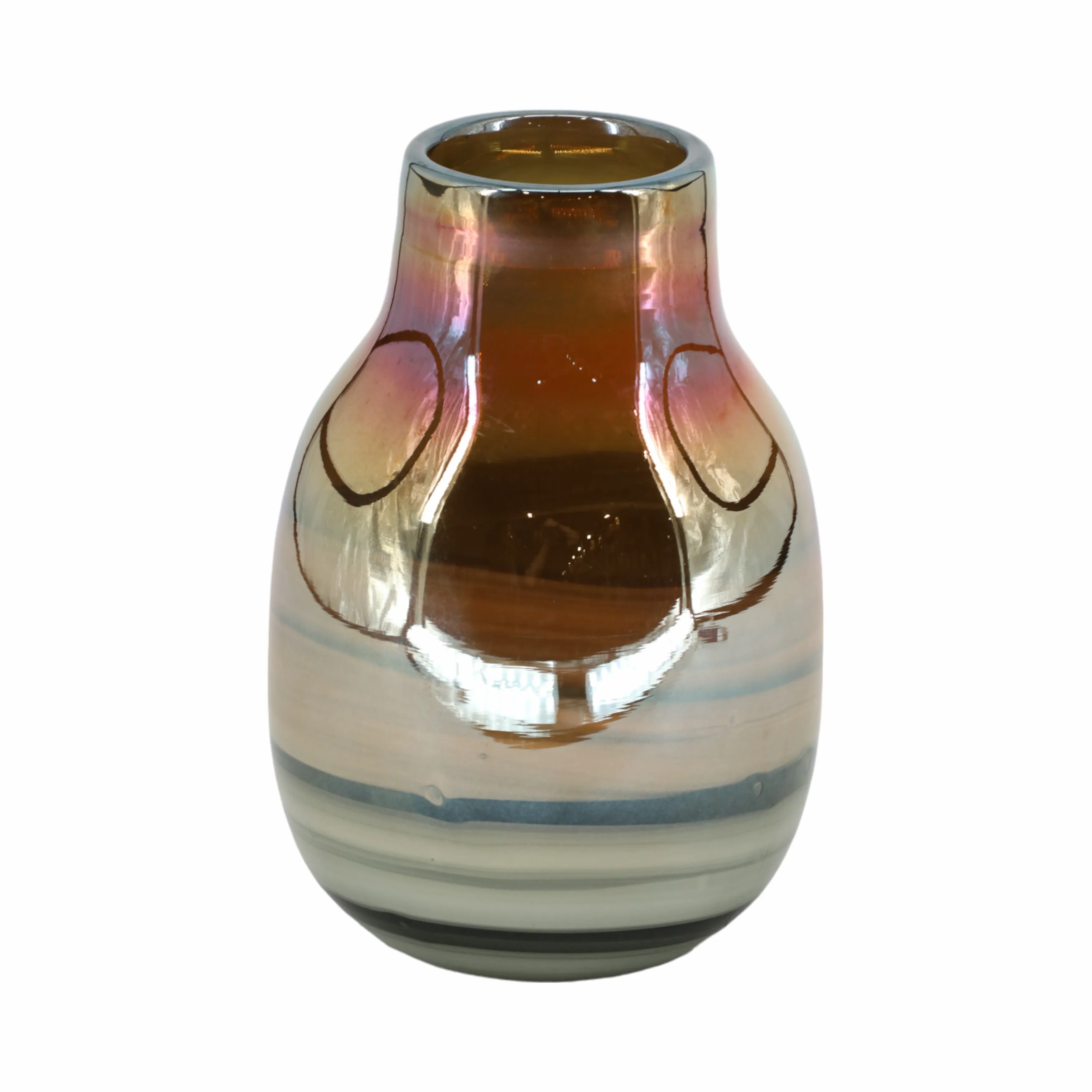 Glass 10"H Metallic Vase, Black/Gold
