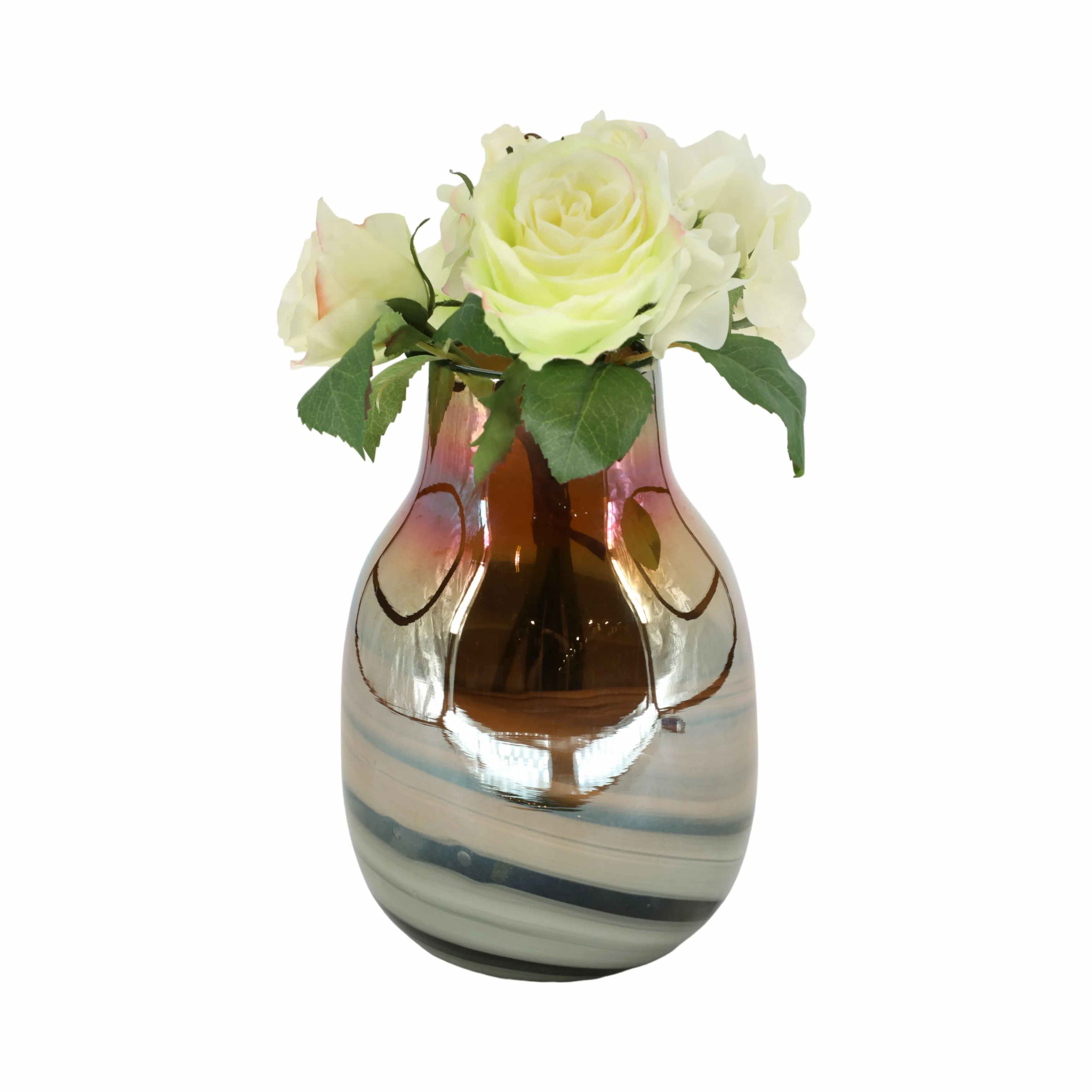 Glass 10"H Metallic Vase, Black/Gold