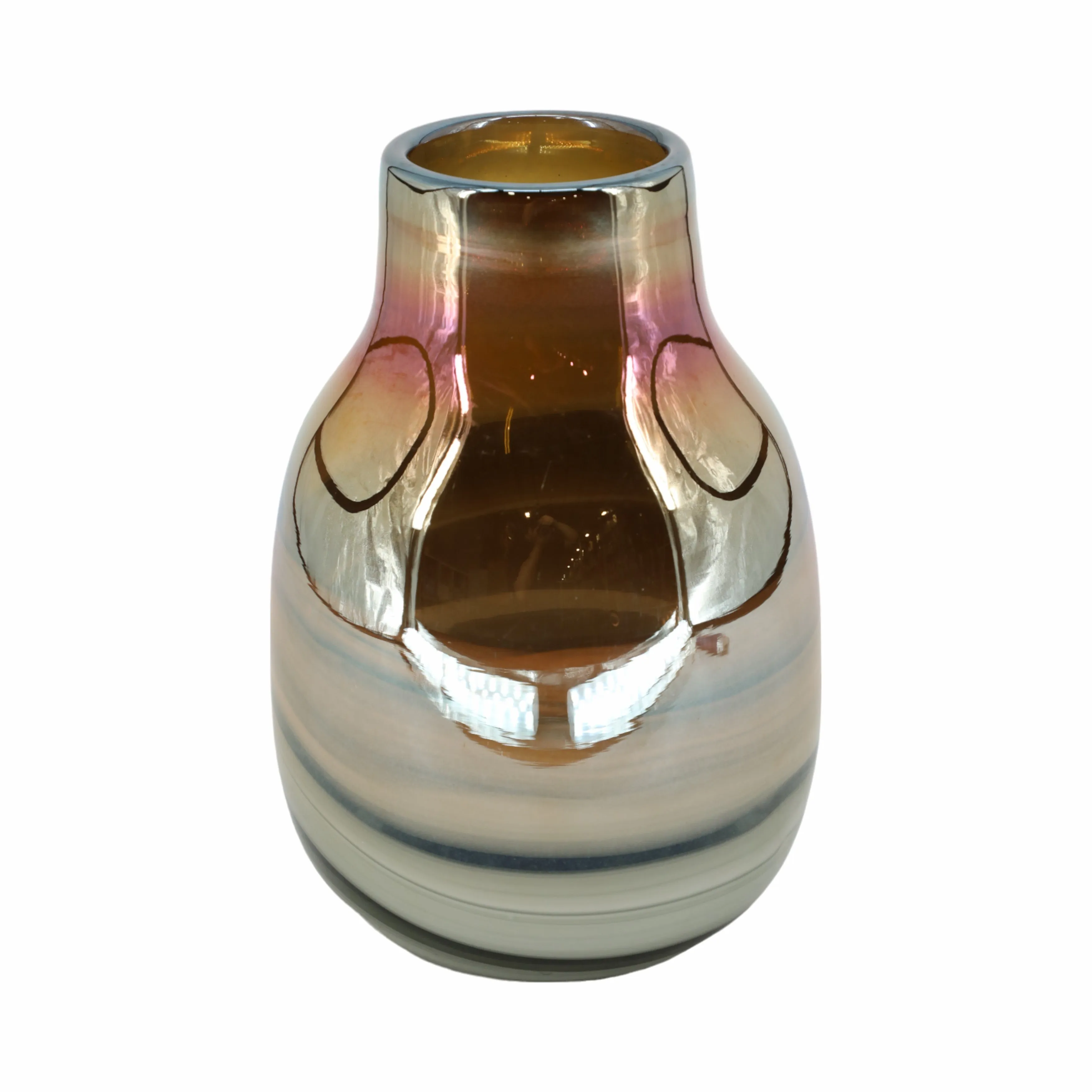 Glass 10"H Metallic Vase, Black/Gold