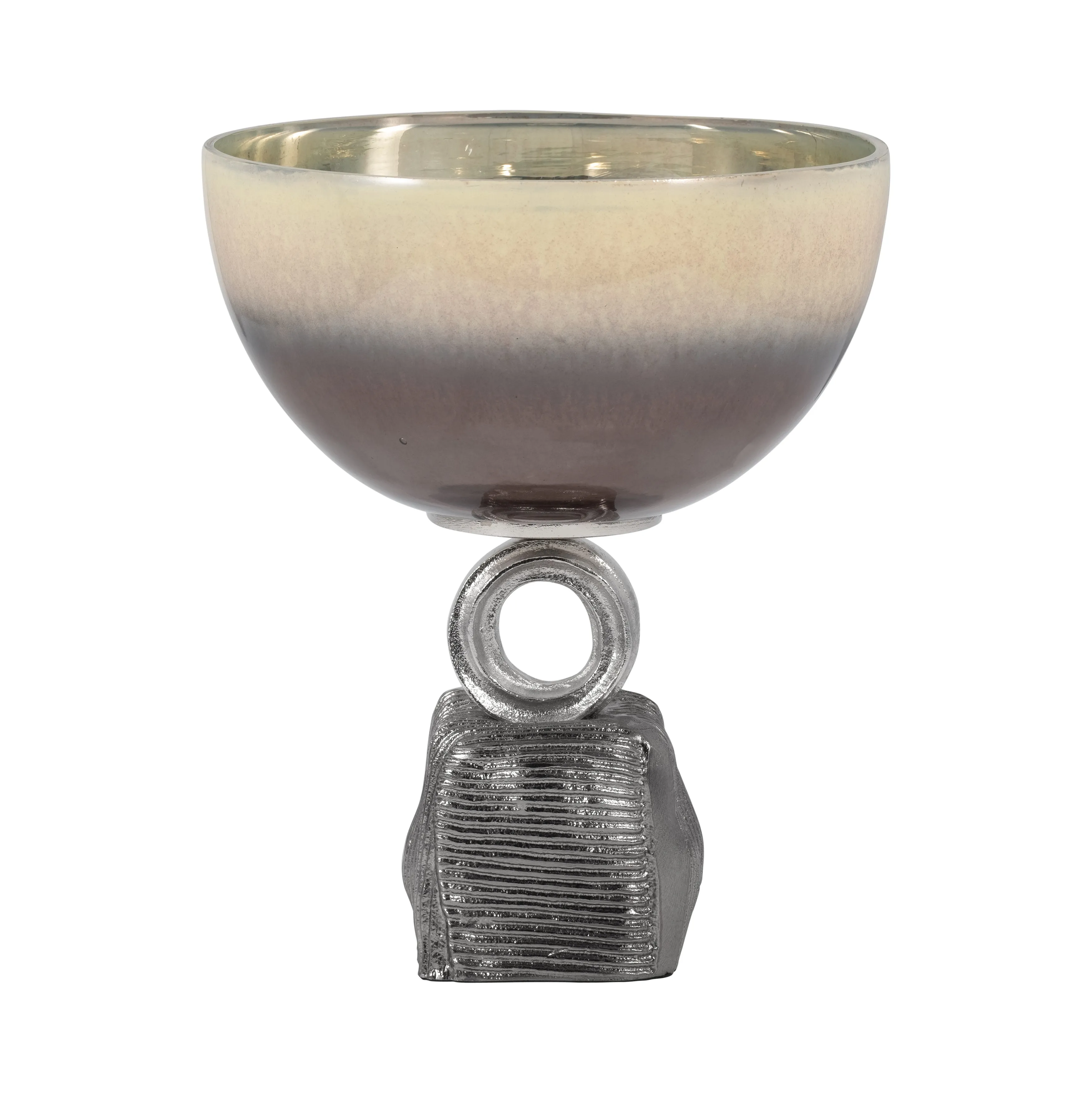 GLASS, 12" BOWL ON METAL BASE, MULTI KD