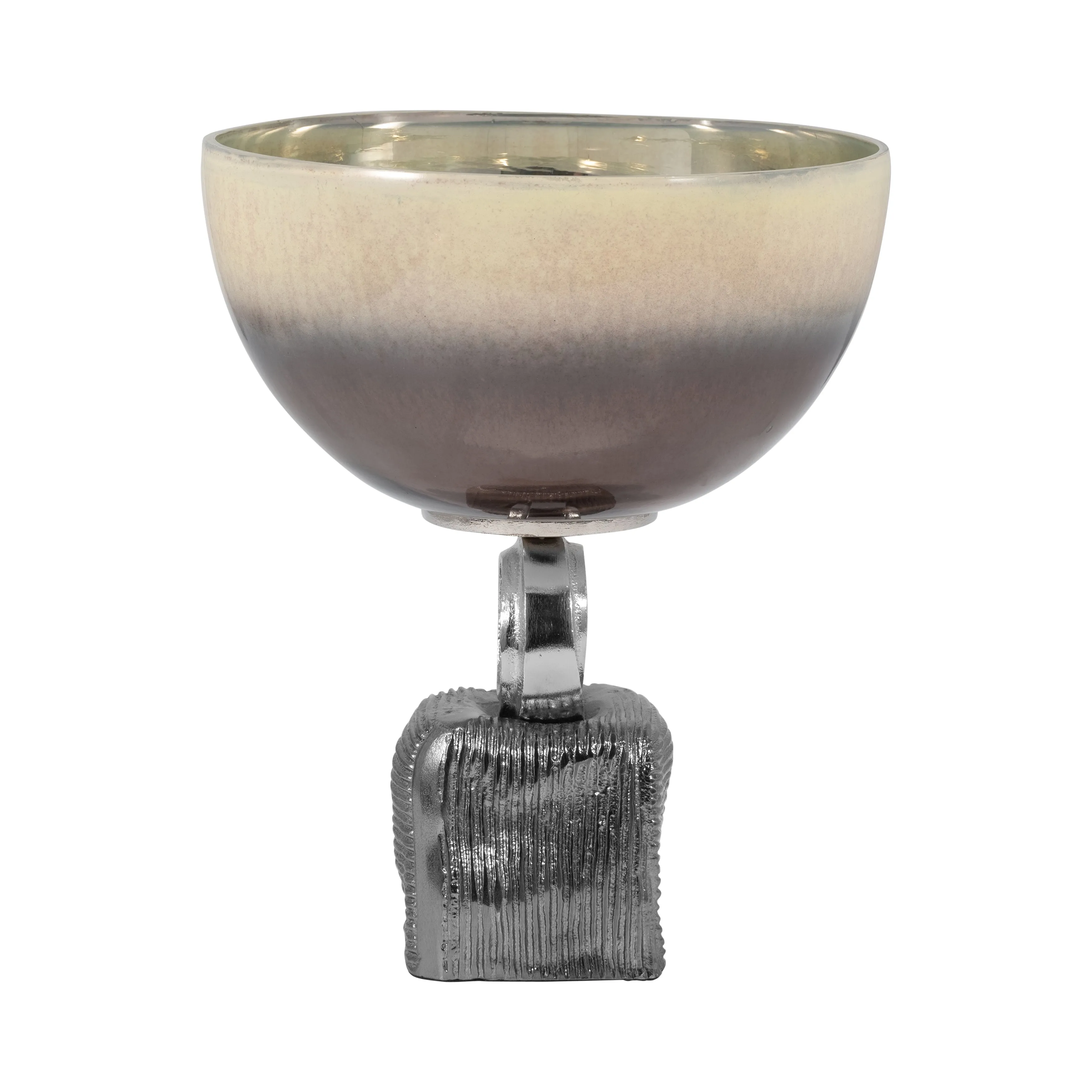 GLASS, 12" BOWL ON METAL BASE, MULTI KD