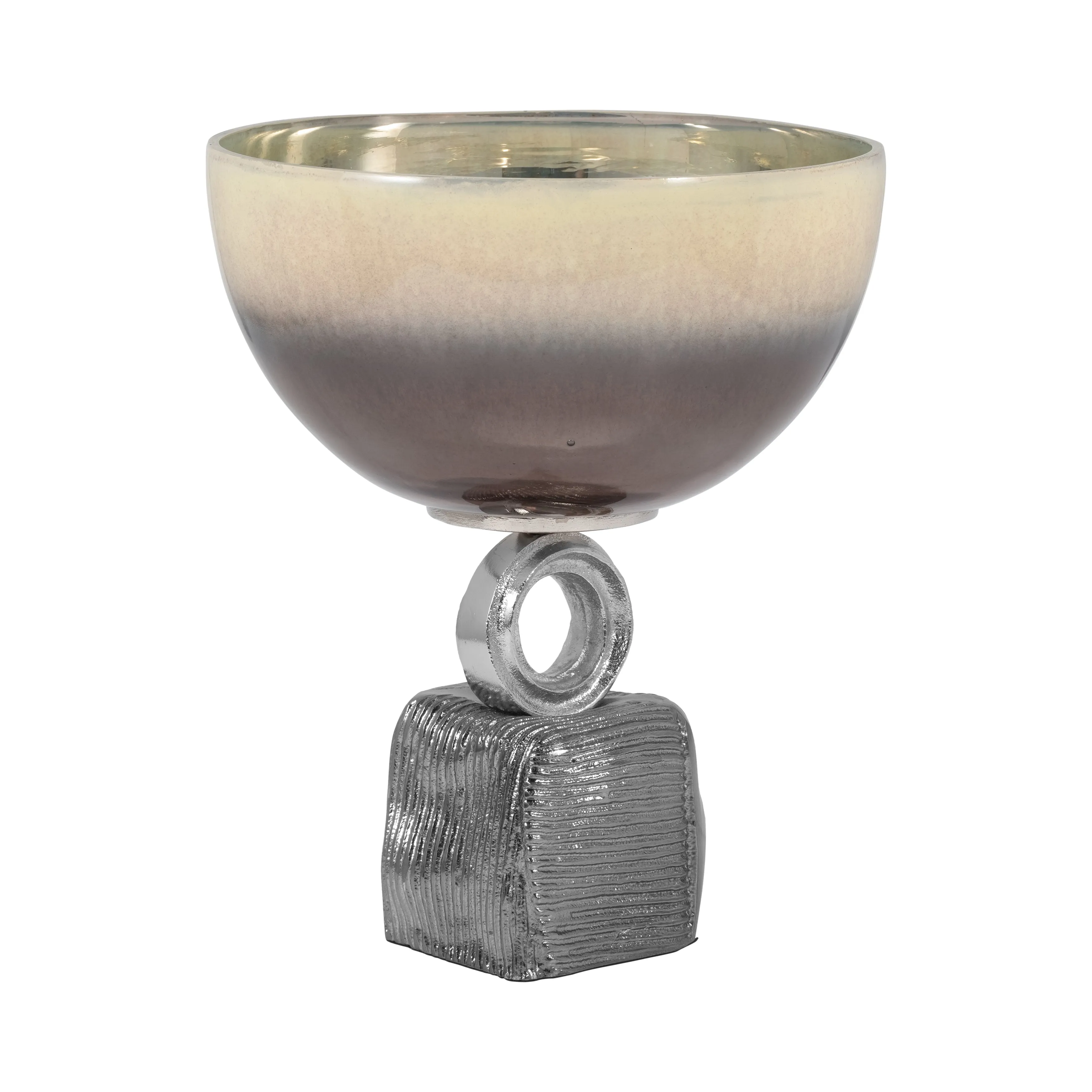 GLASS, 12" BOWL ON METAL BASE, MULTI KD