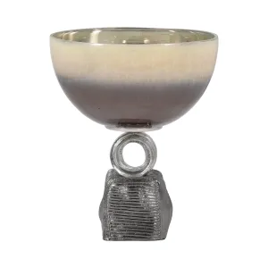 GLASS, 12" BOWL ON METAL BASE, MULTI KD