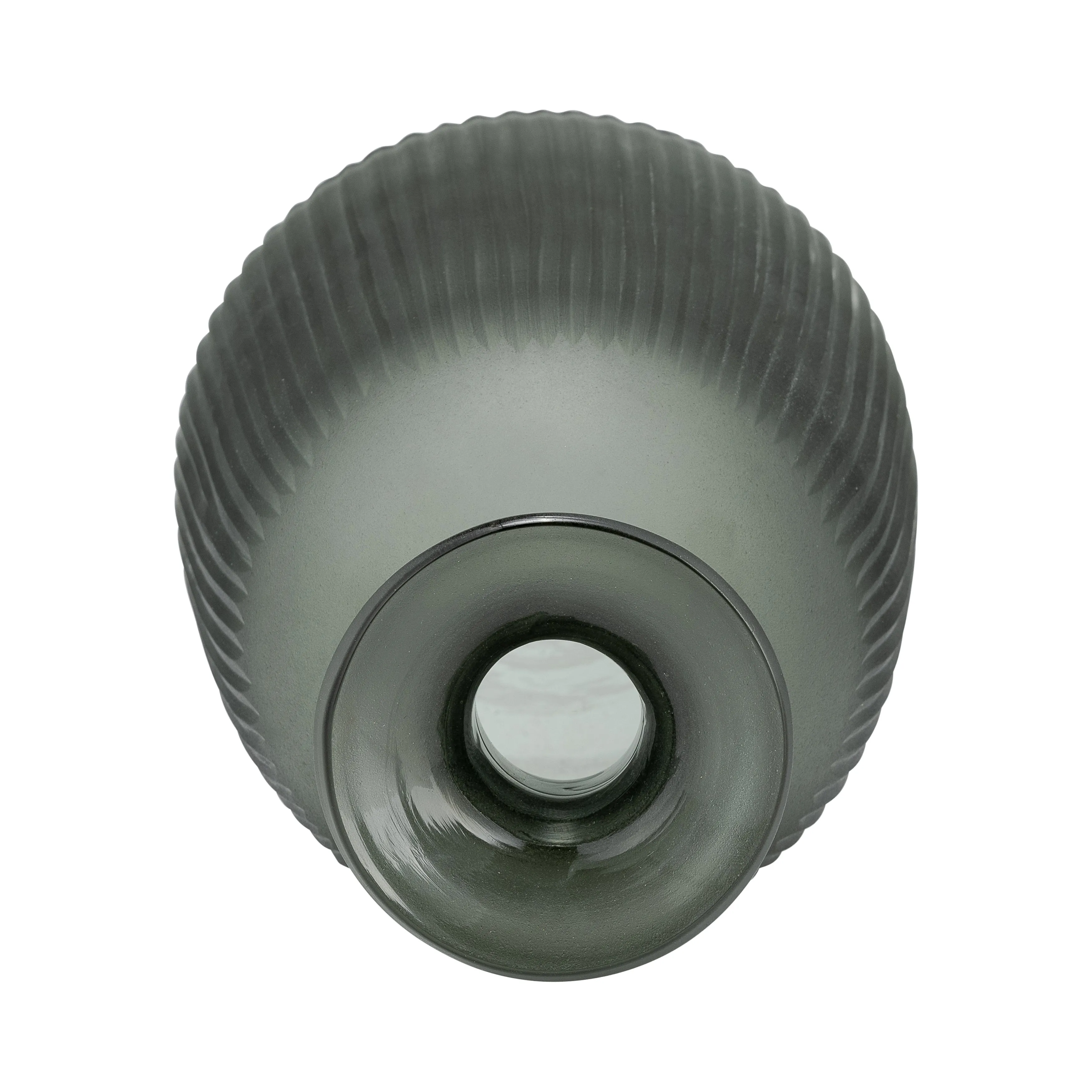 GLASS, 13"H VASE W/ LID, GREEN/SMOKE