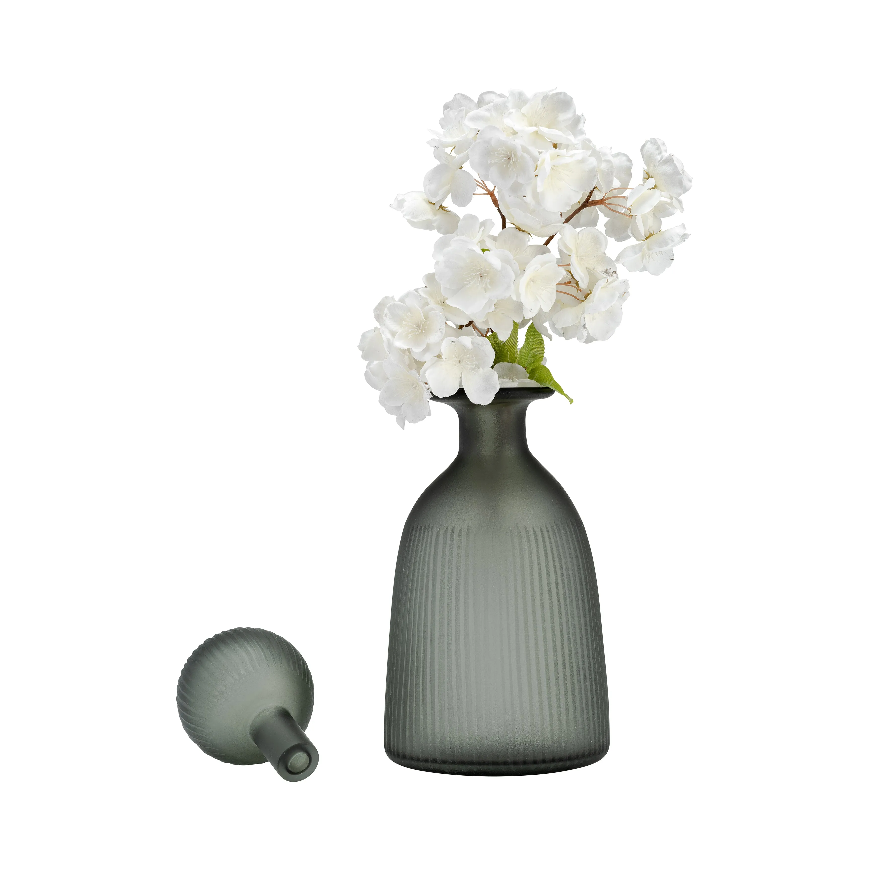 GLASS, 13"H VASE W/ LID, GREEN/SMOKE