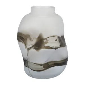 GLASS, 14''H, DENTED VASE, GRAY
