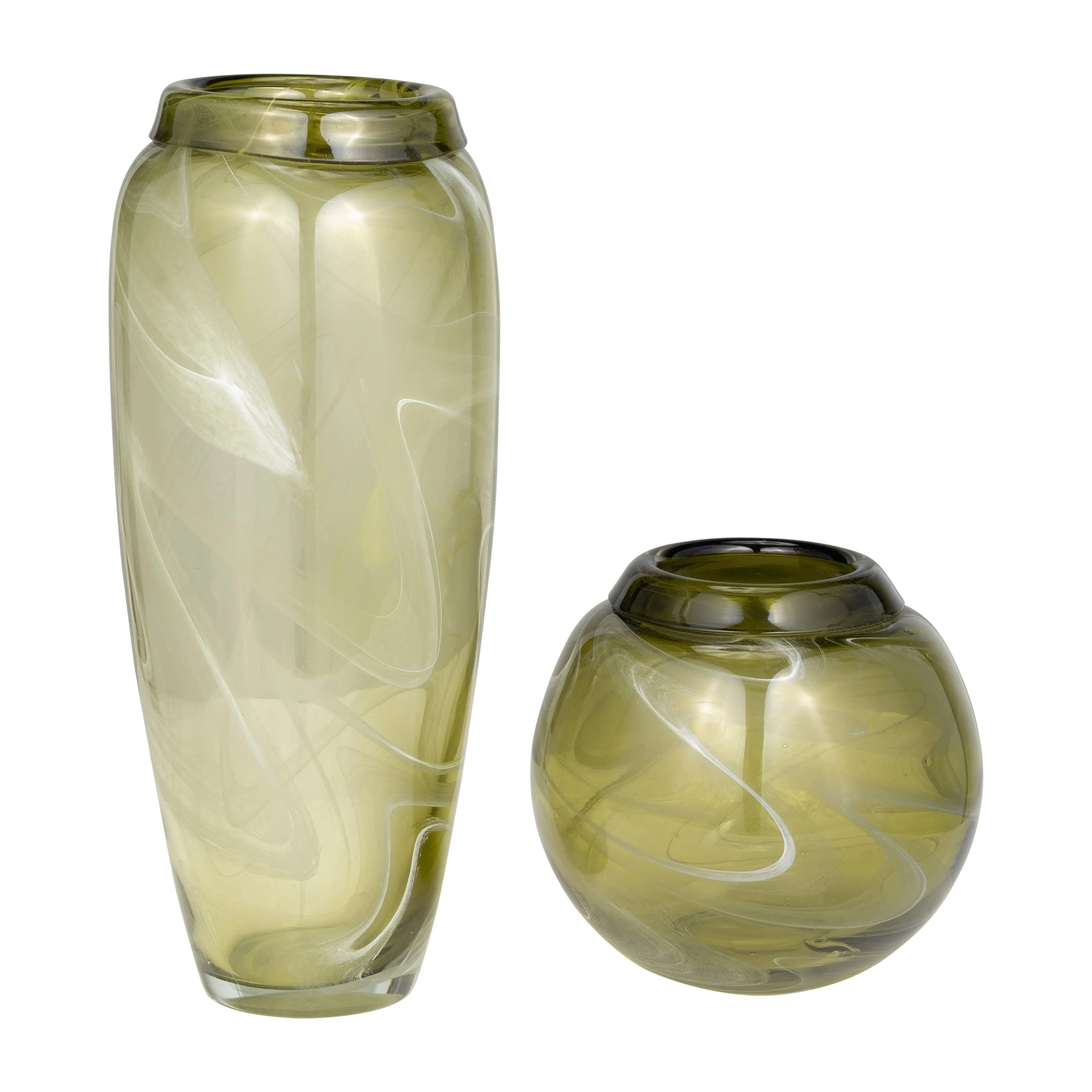 GLASS, 14" VASE GREEN SWIRL