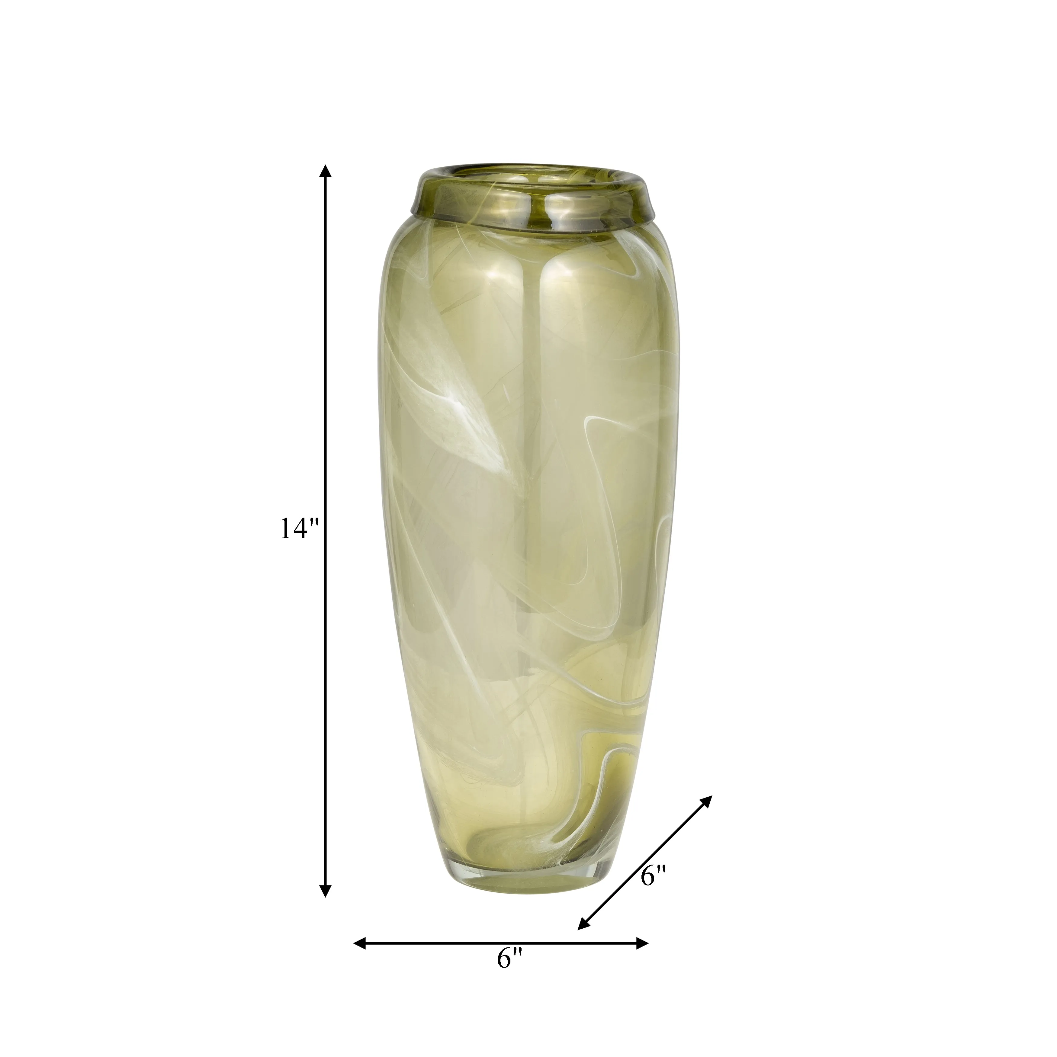 GLASS, 14" VASE GREEN SWIRL