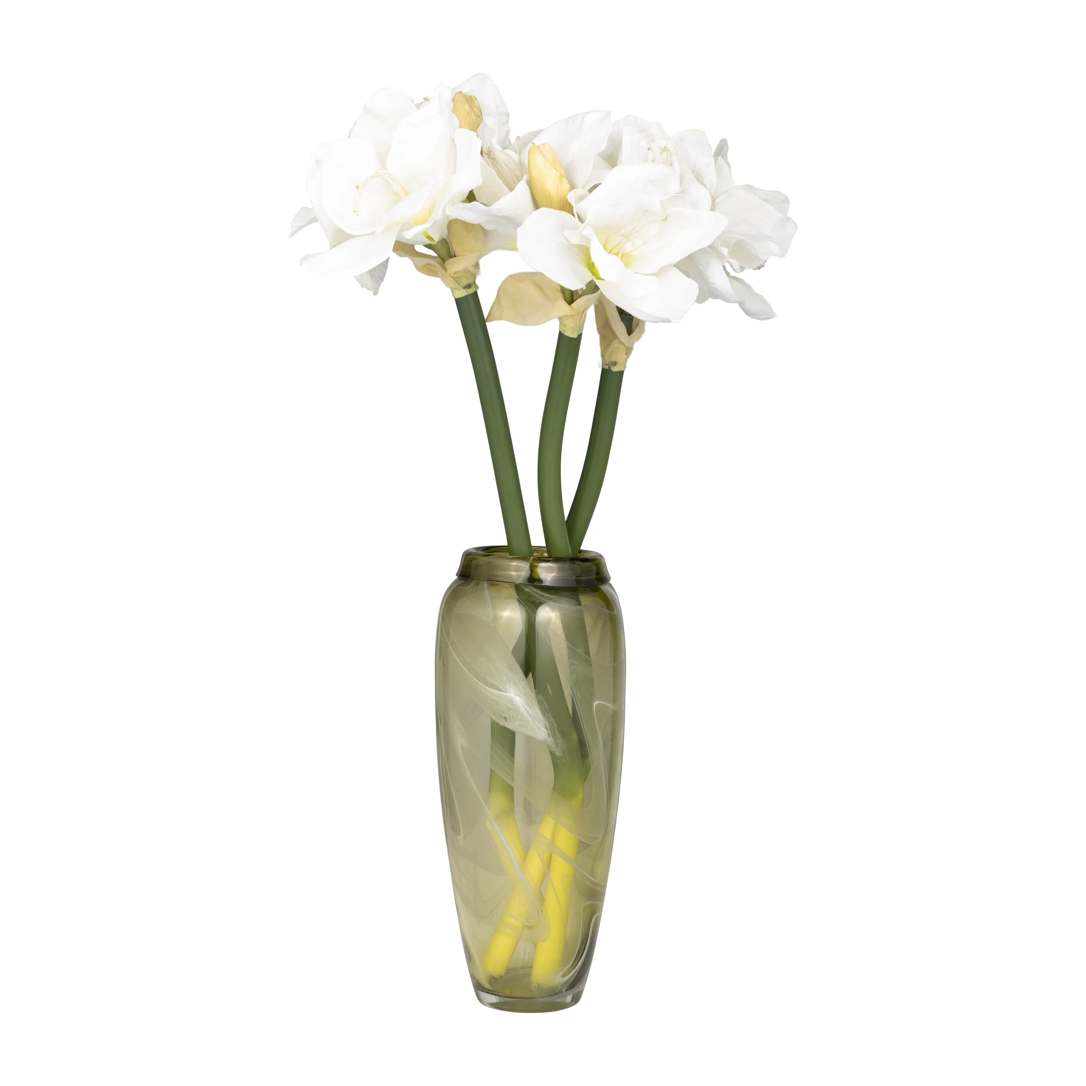 GLASS, 14" VASE GREEN SWIRL