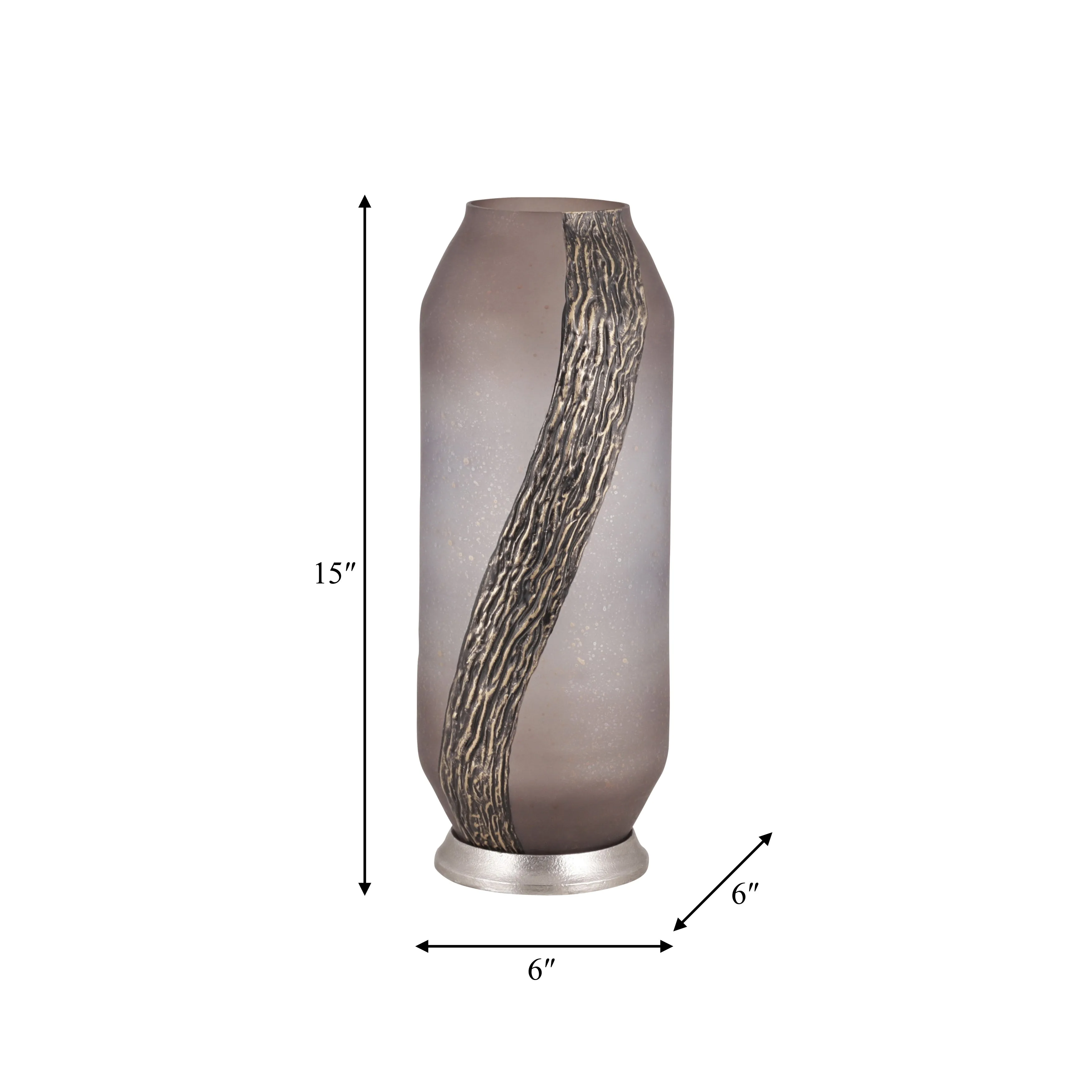 GLASS, 15" METALLIC DETAIL VASE,  BLUSH
