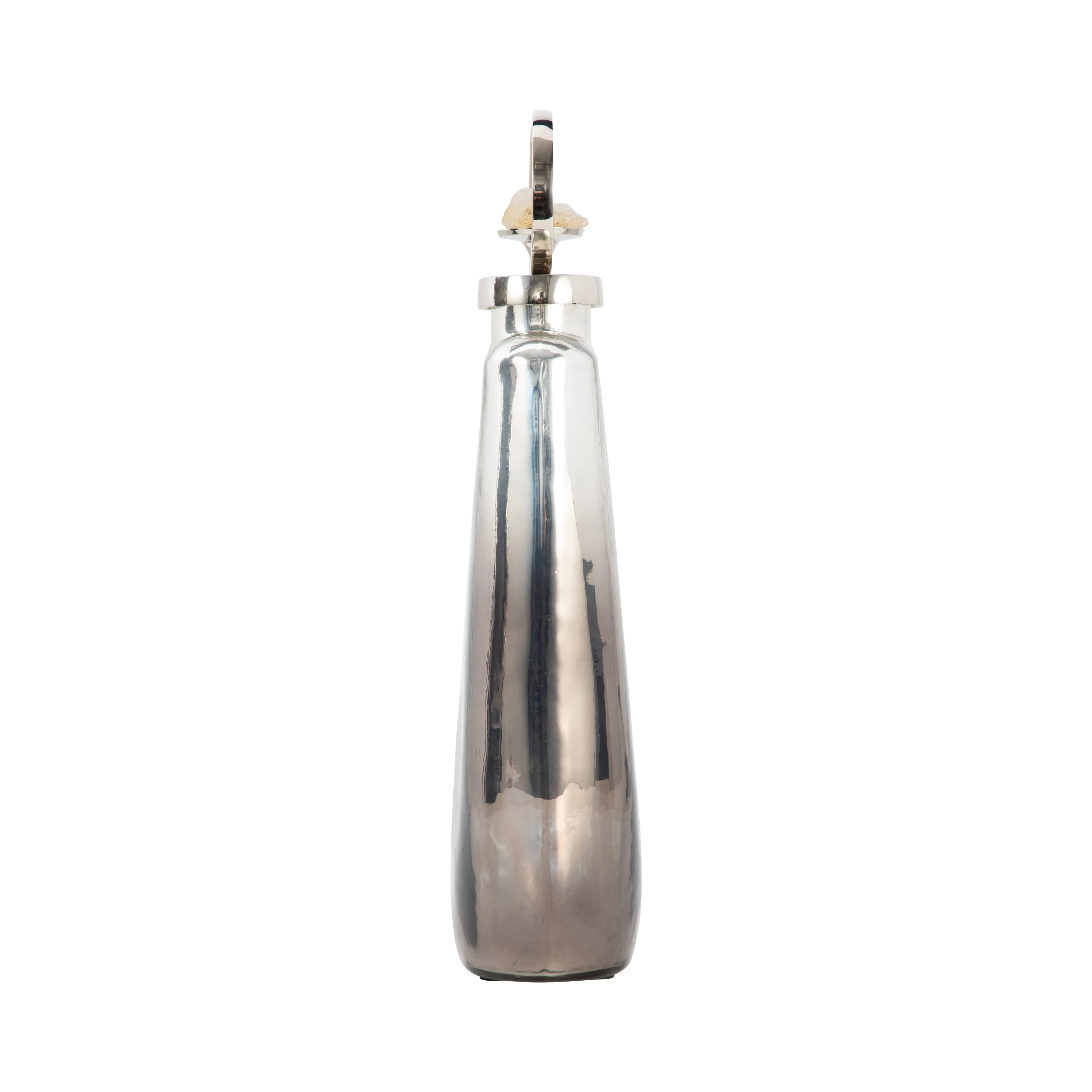 GLASS, 16" METALLIC BOTTLE W/ STONE TOP, SILVER