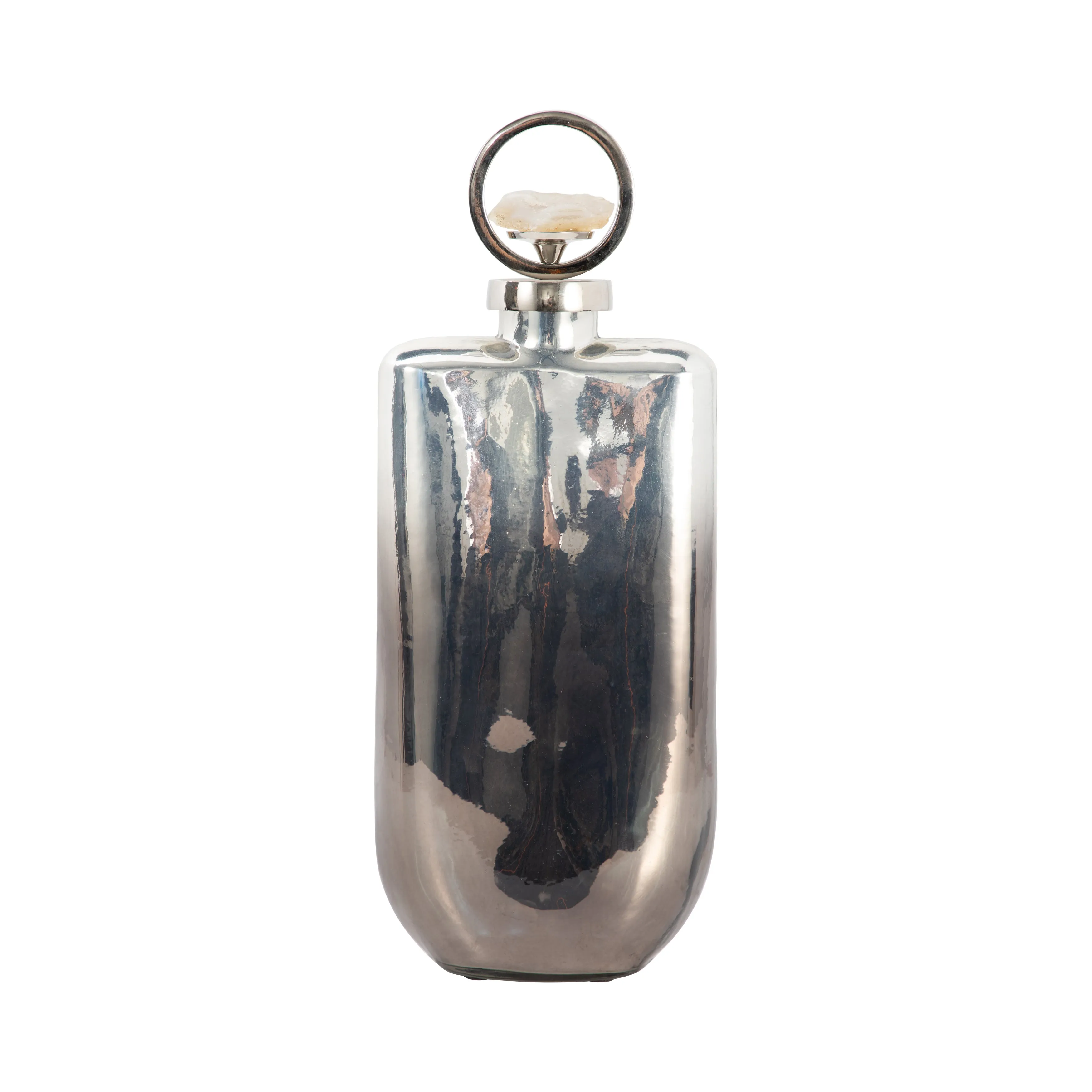 GLASS, 16" METALLIC BOTTLE W/ STONE TOP, SILVER