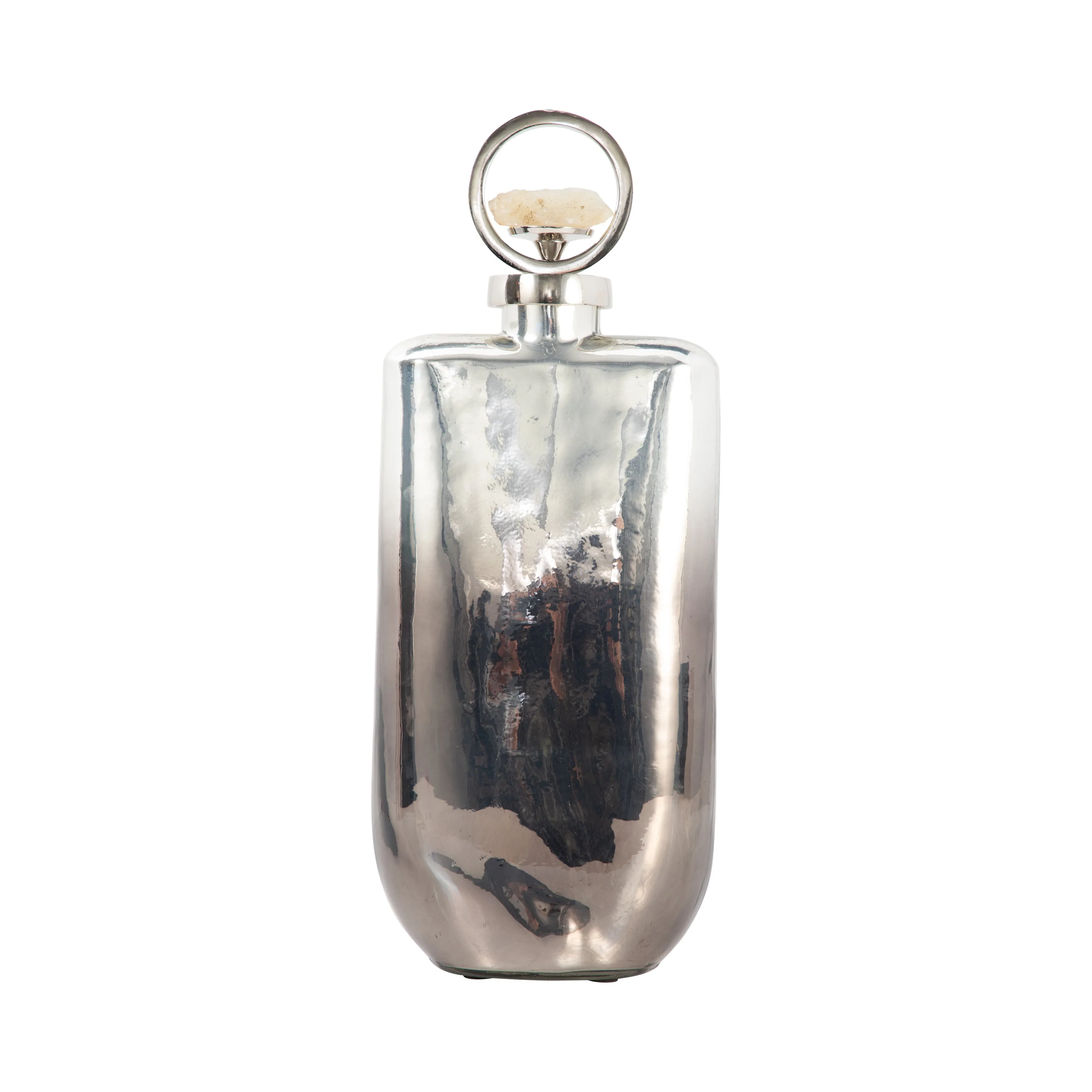 GLASS, 16" METALLIC BOTTLE W/ STONE TOP, SILVER