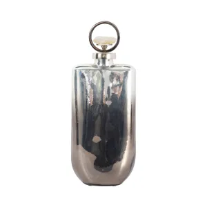 GLASS, 16" METALLIC BOTTLE W/ STONE TOP, SILVER
