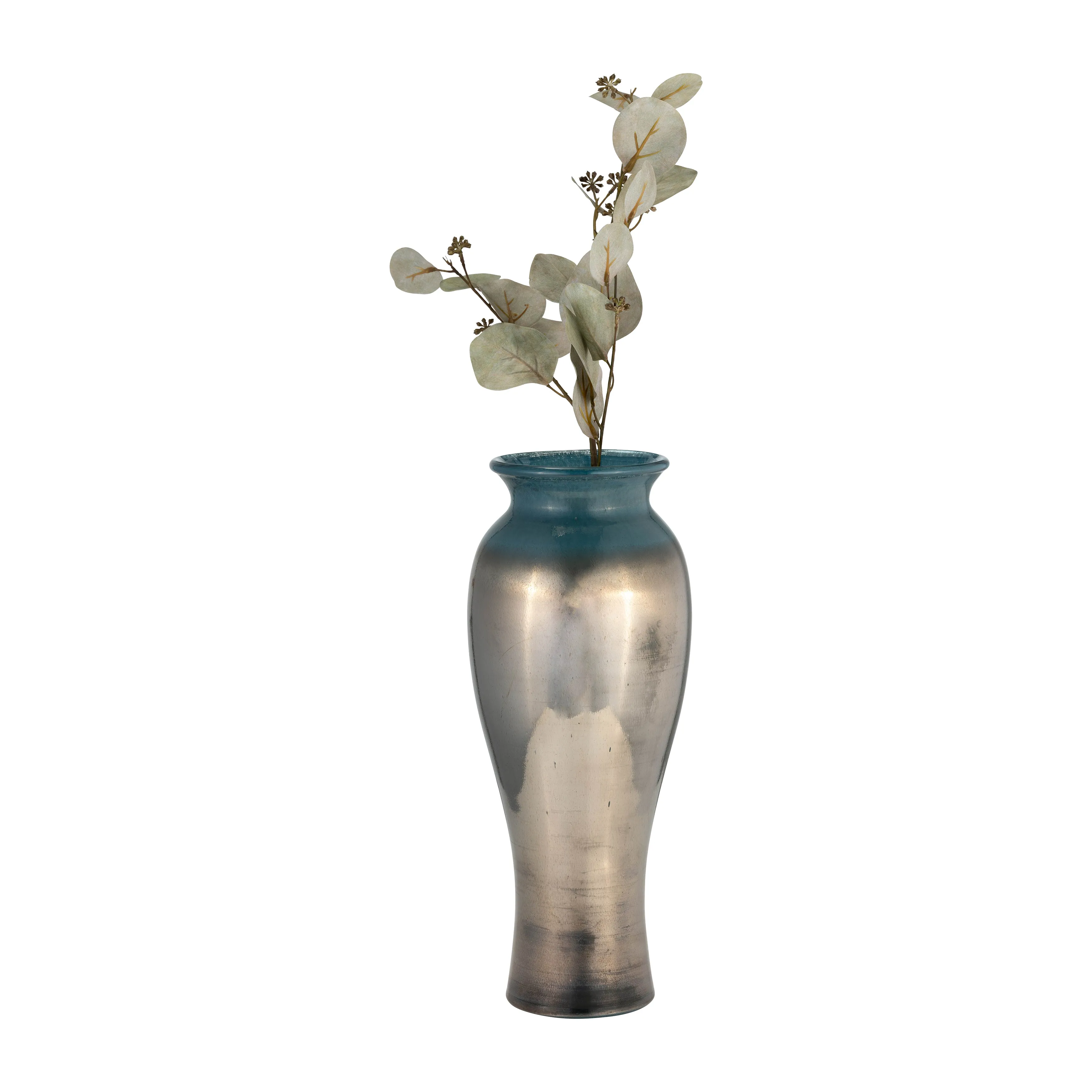 GLASS, 16"H OLPE VASE, TEAL