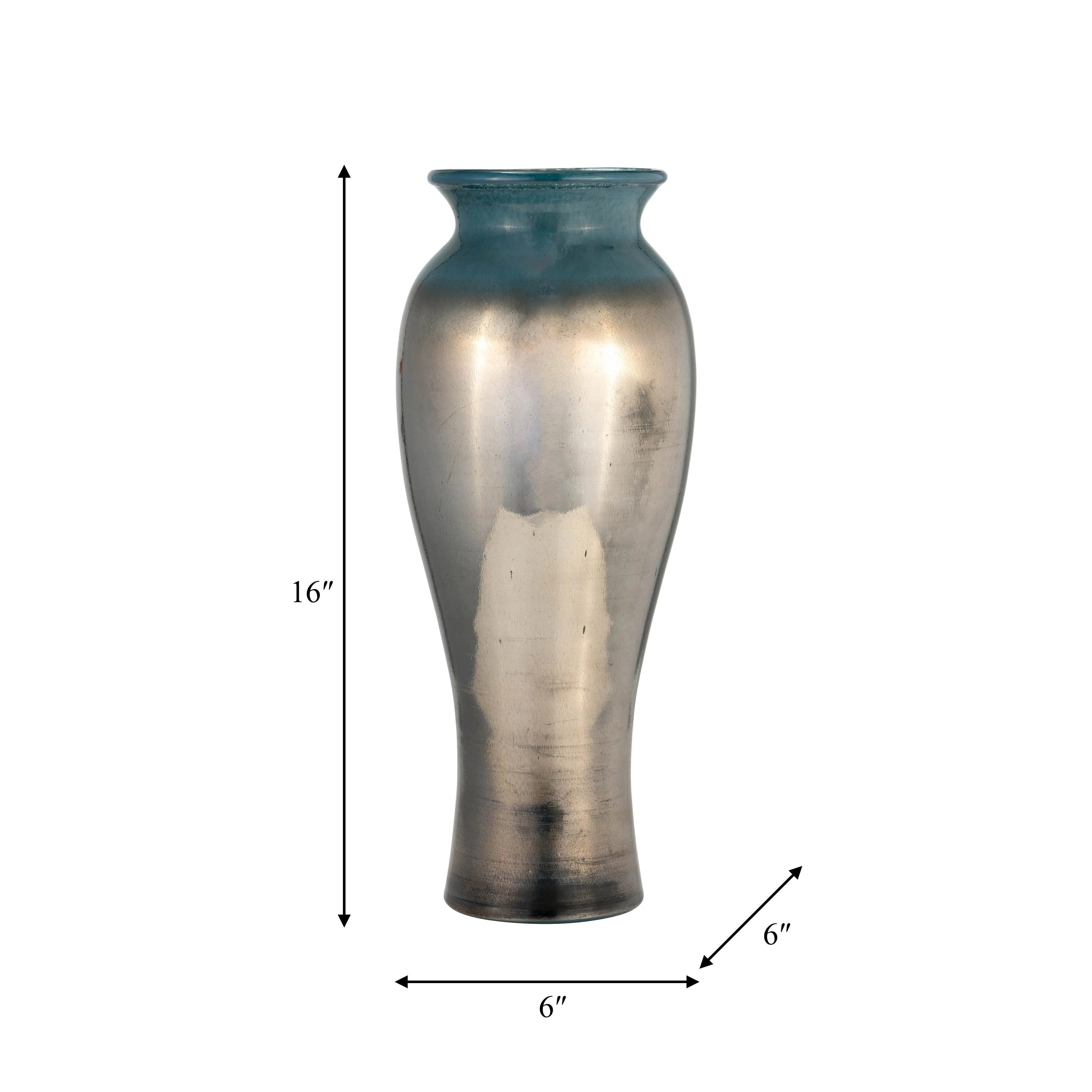 GLASS, 16"H OLPE VASE, TEAL