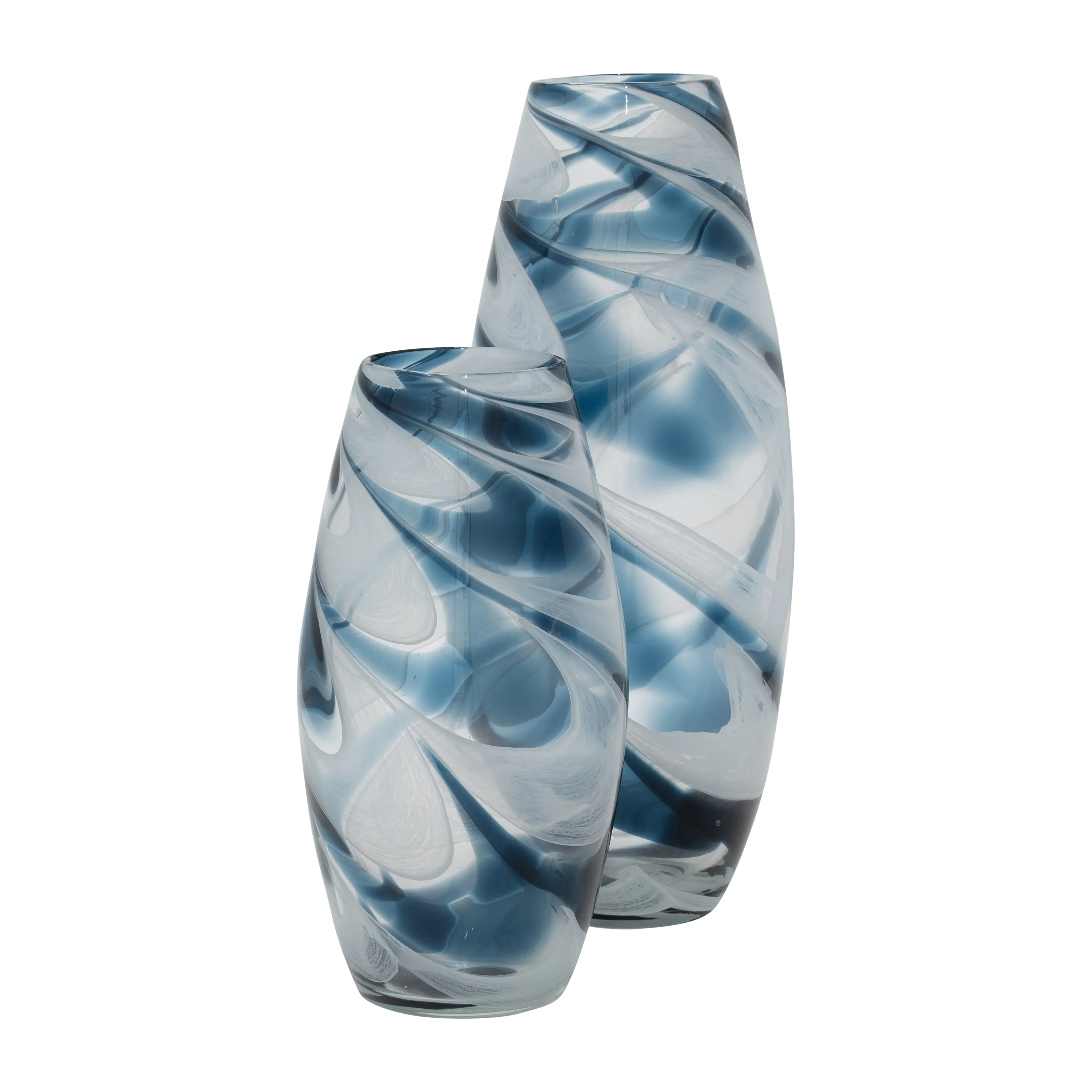 GLASS, 17" SWIRL VASE, BLUE