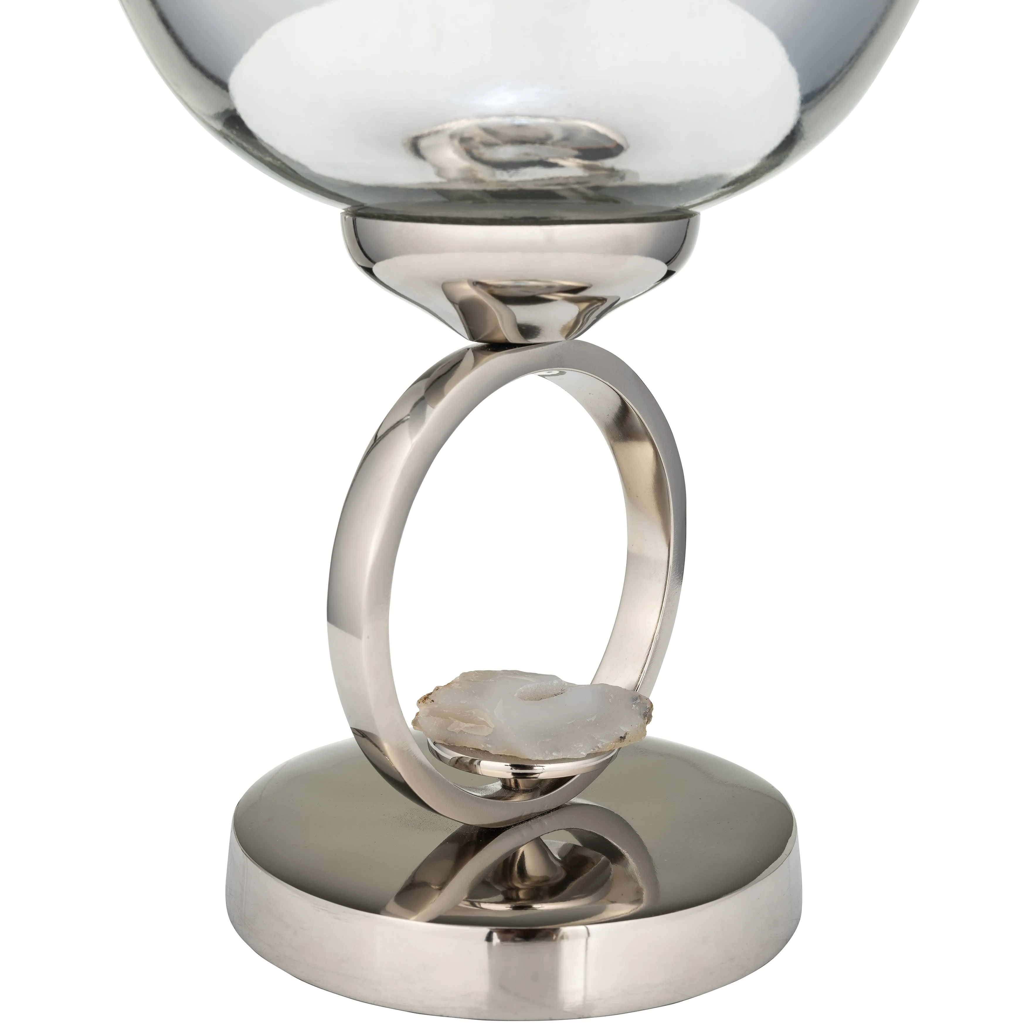 GLASS, 17" VASE W/ METAL BASE STONE ACCENT, PEARL