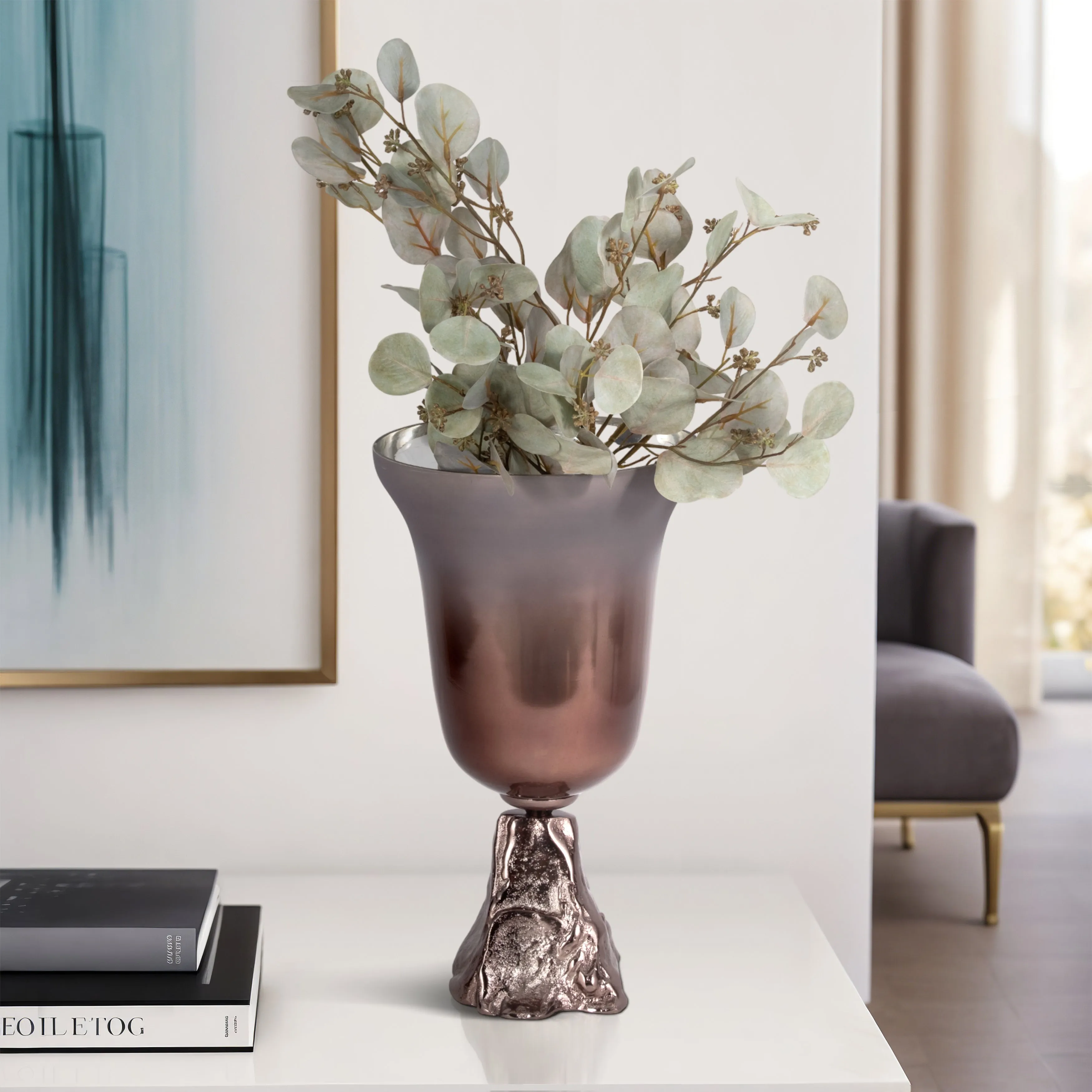 GLASS, 18" 2-TONE CHALICE VASE, METALLIC KD