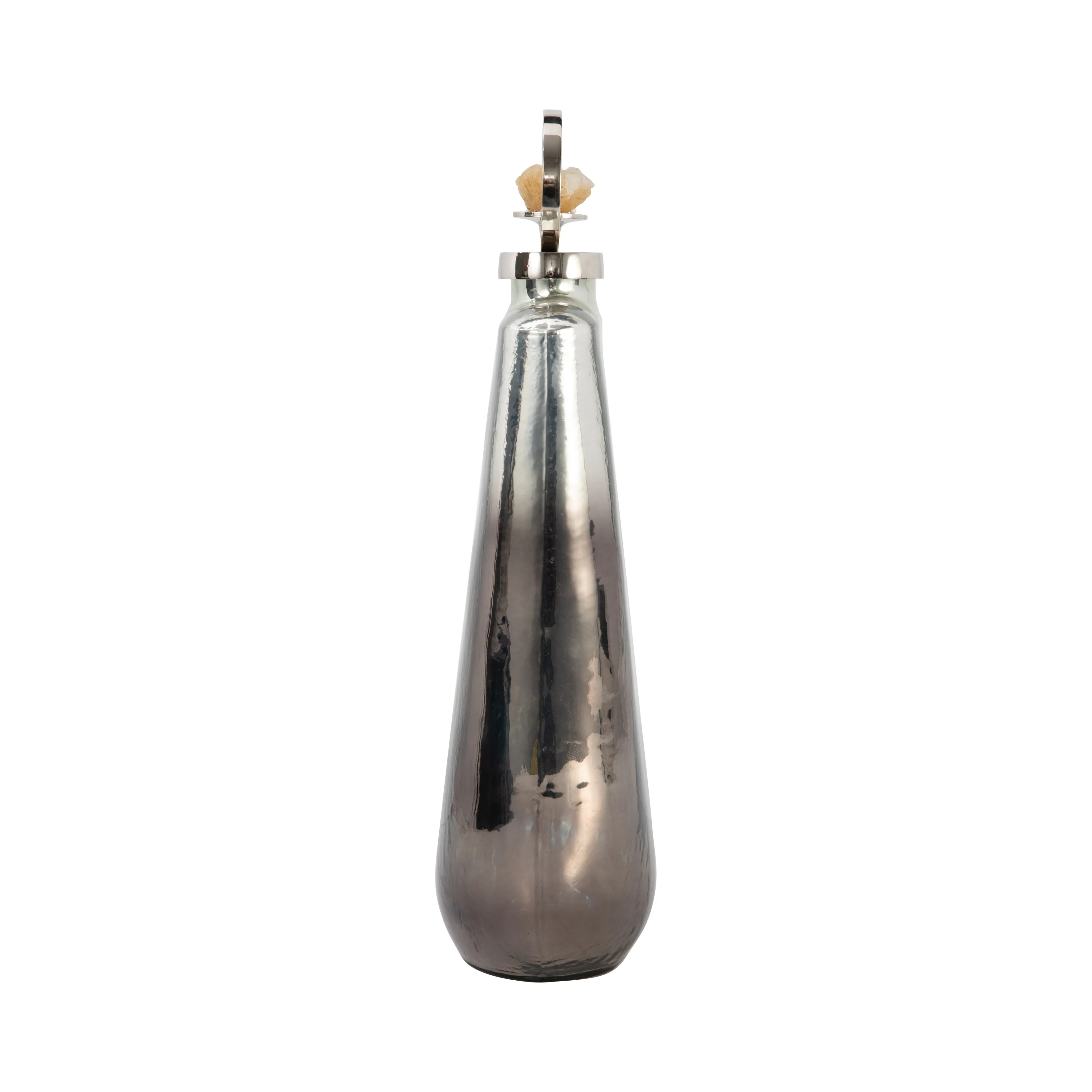 GLASS, 19" METALLIC BOTTLE W/ STONE TOP, SILVER