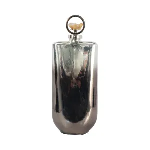 GLASS, 19" METALLIC BOTTLE W/ STONE TOP, SILVER