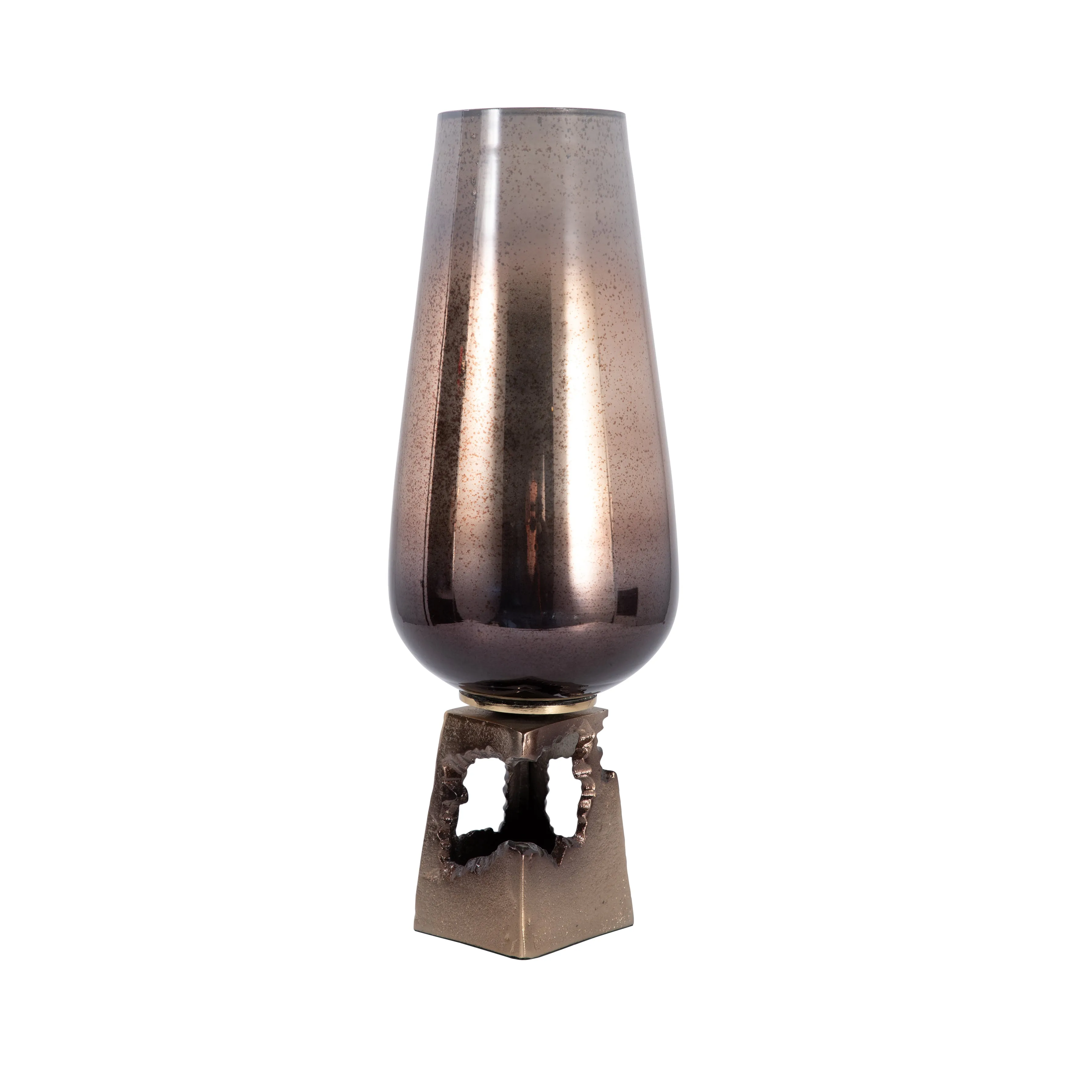 GLASS, 19"H VASE W/ METAL BASE, CHAMPAGNE