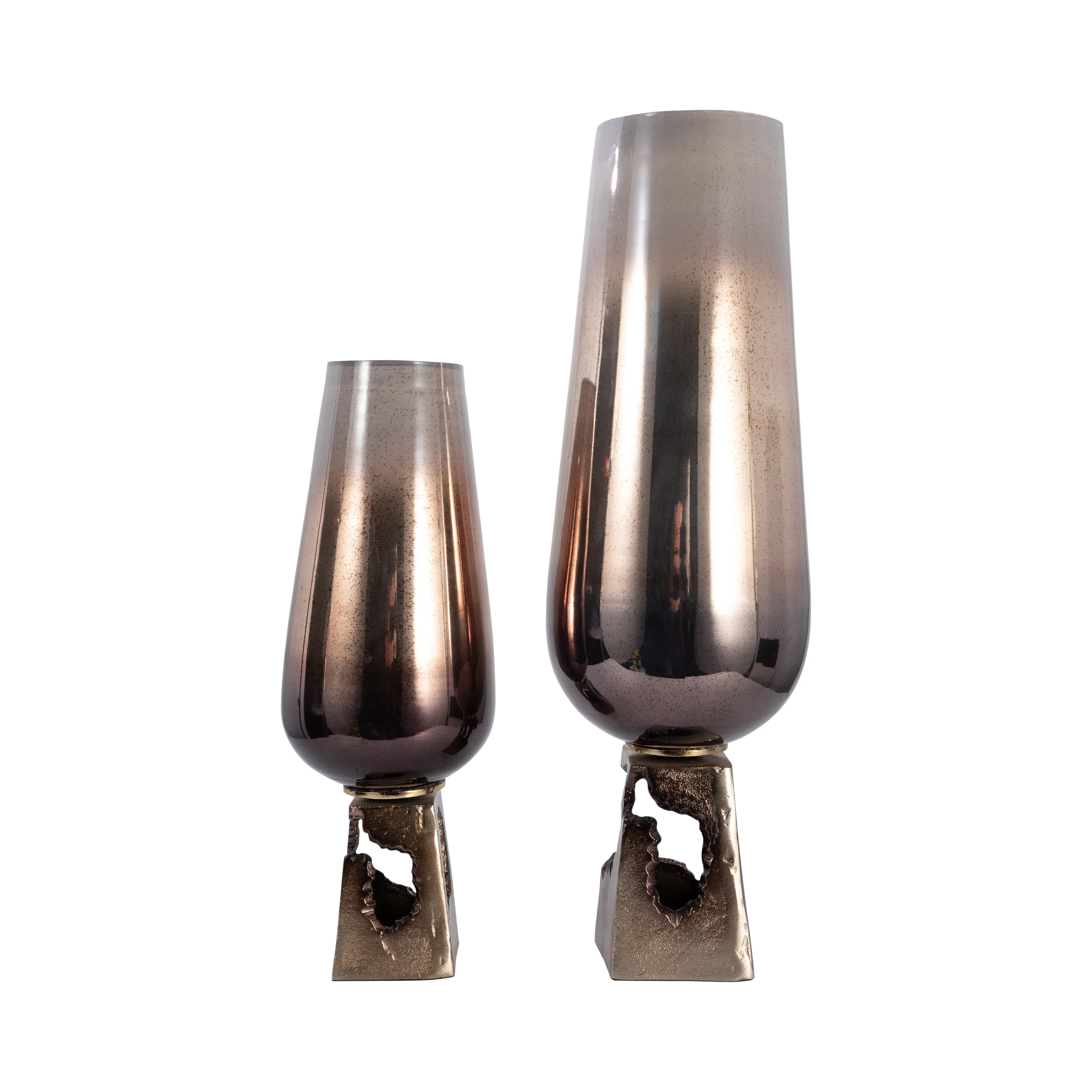 GLASS, 19"H VASE W/ METAL BASE, CHAMPAGNE