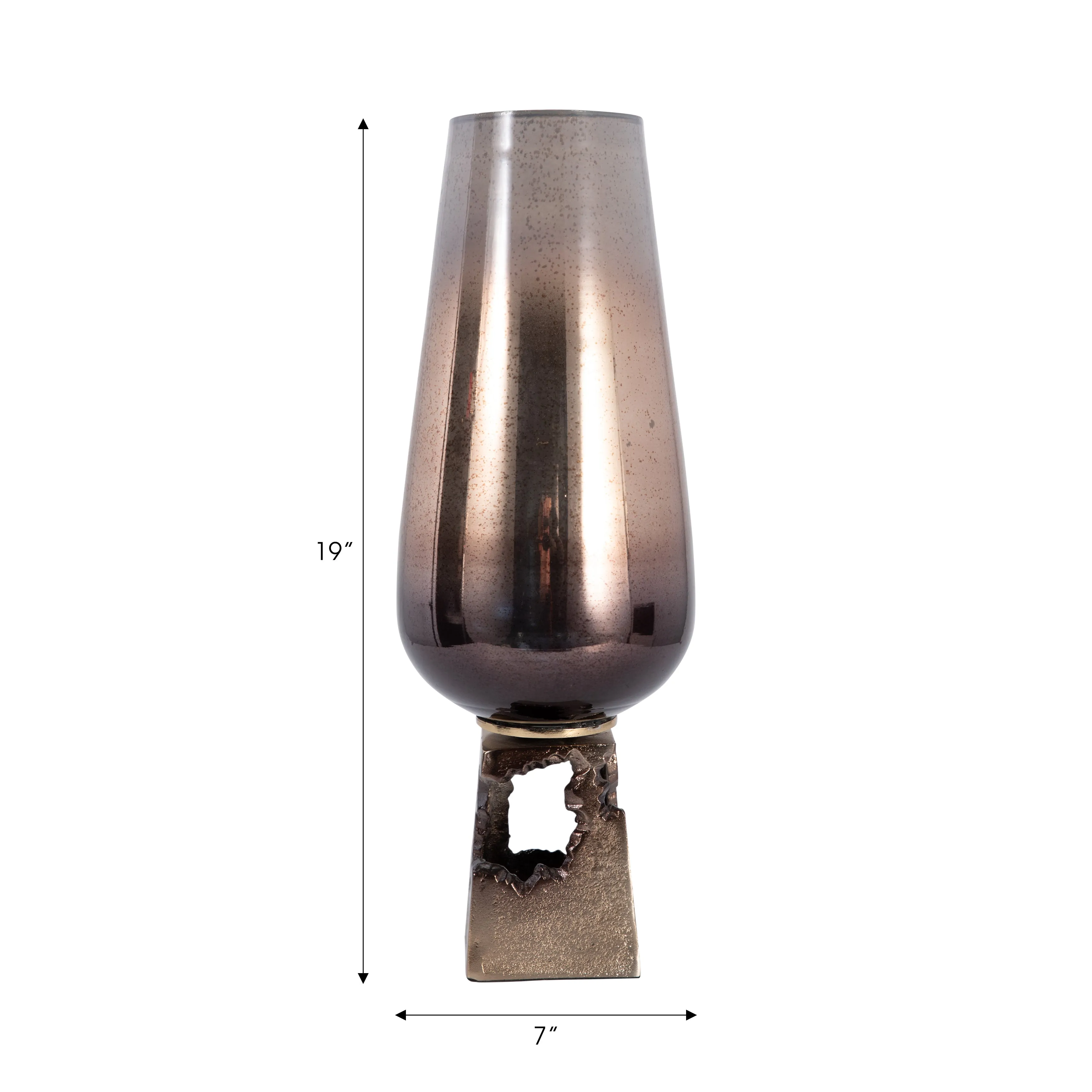 GLASS, 19"H VASE W/ METAL BASE, CHAMPAGNE
