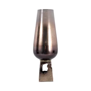 GLASS, 19"H VASE W/ METAL BASE, CHAMPAGNE