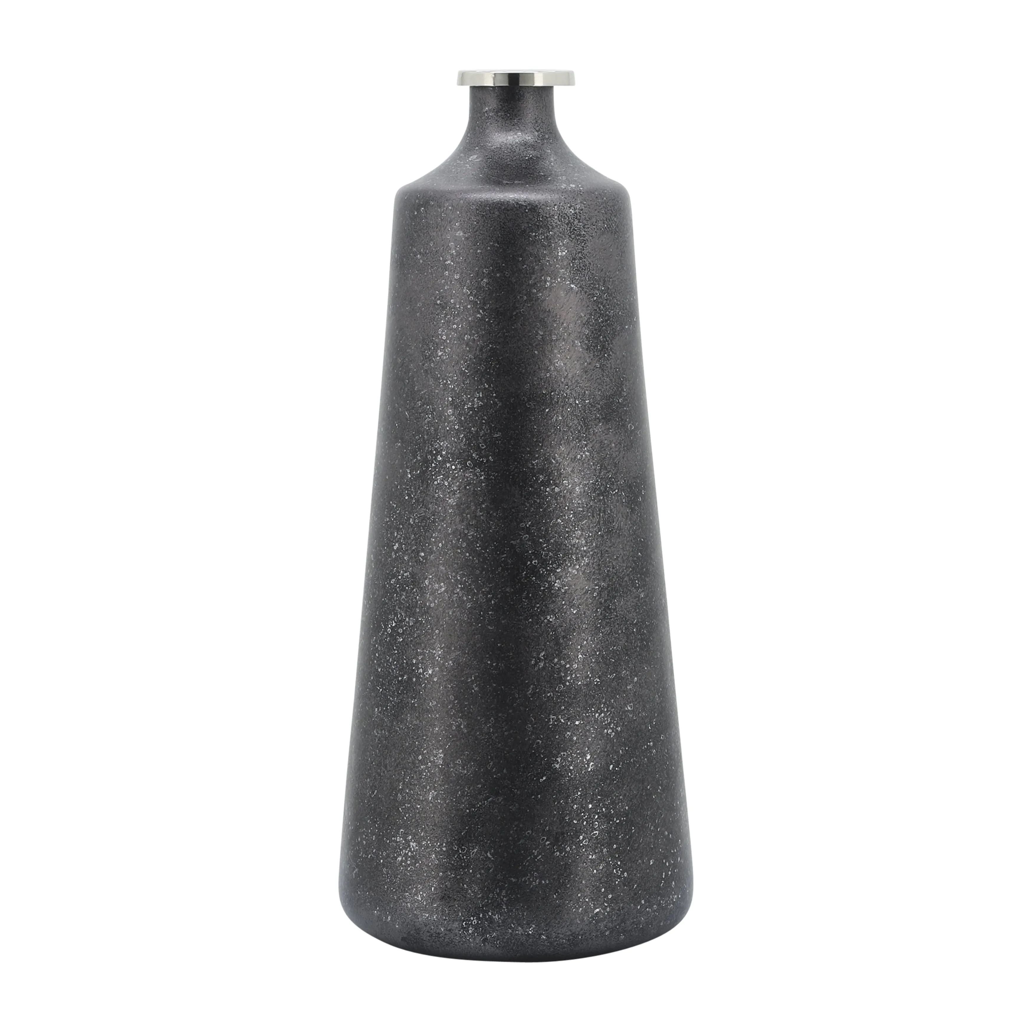 GLASS, 21"H VASE W/ RING, BLACK