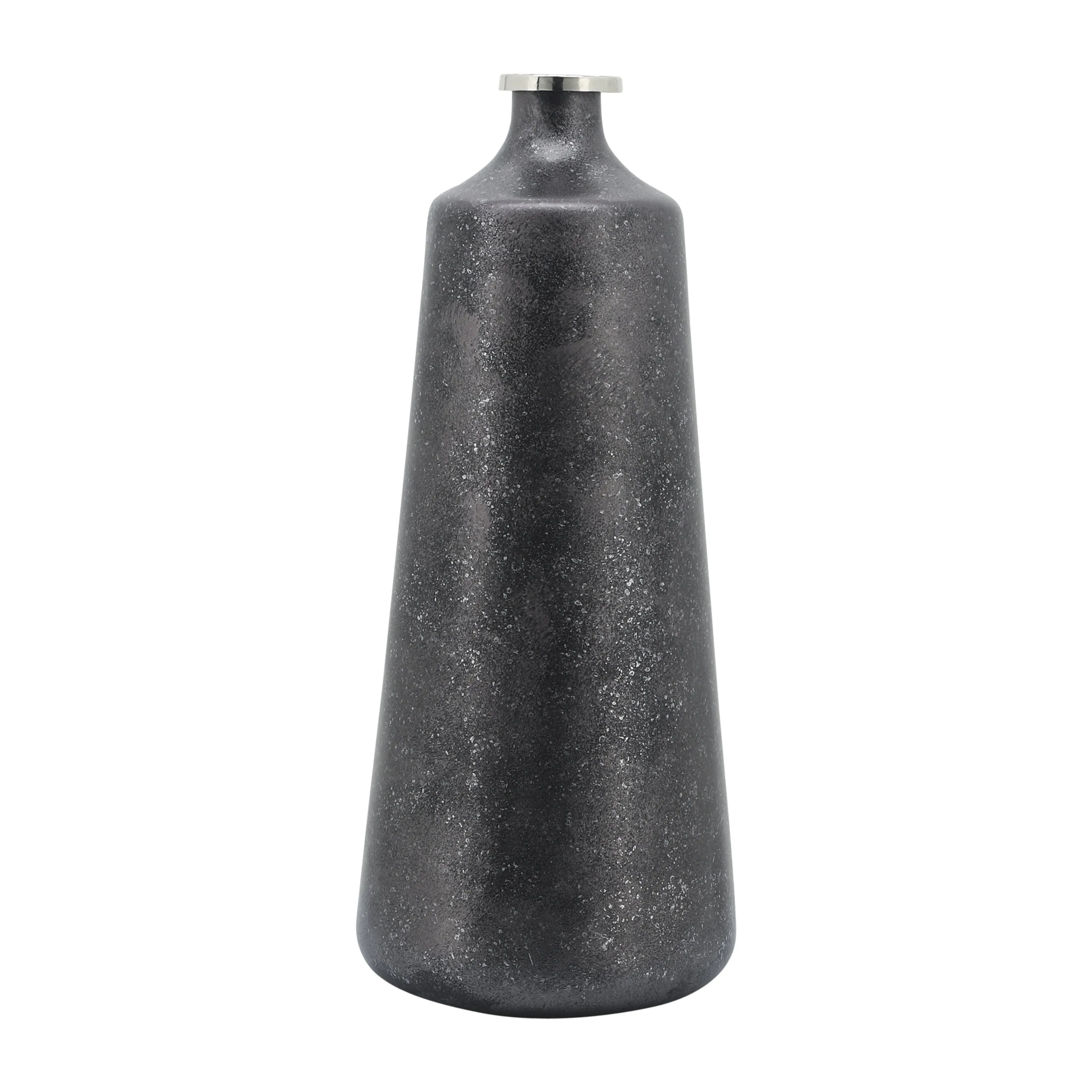 GLASS, 21"H VASE W/ RING, BLACK