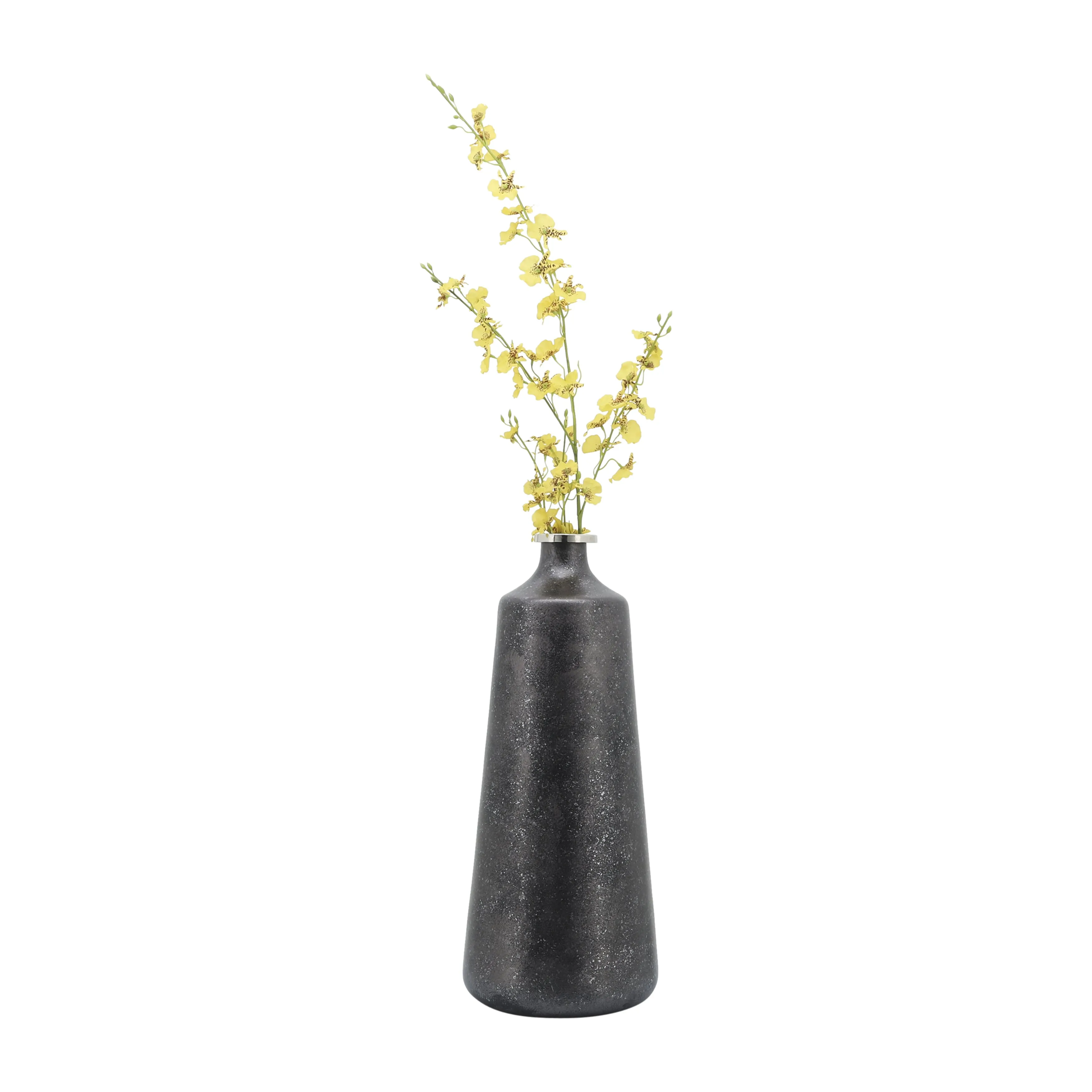 GLASS, 21"H VASE W/ RING, BLACK